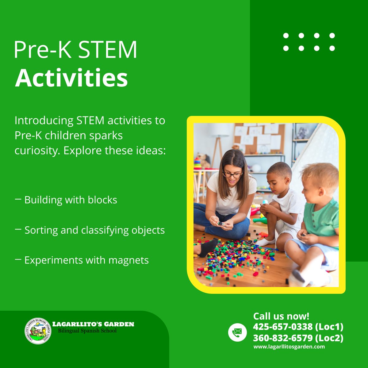 LagarllitosGBSS's tweet image. Introducing STEM activities in Pre-K promotes critical thinking and problem-solving skills, laying a strong foundation for future academic success and a lifelong love for learning. 

#EatonvilleWashington #Childcare #PreKSTEM