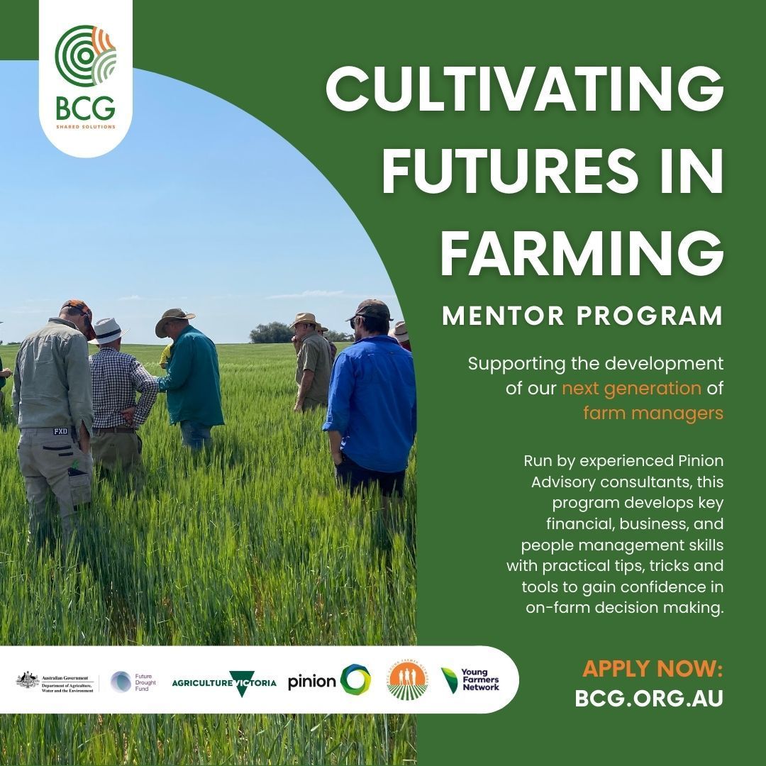<a href="/VicGovAg/">Agriculture Victoria</a> and BCG's latest initiative, Cultivating Futures in Farming Mentor Program, is arming growers with the skills to run sustainable and profitable farm businesses well into the future. 

Applications close August 7. Learn more &amp; apply here: buff.ly/3zD7lQN 

#AusAg
