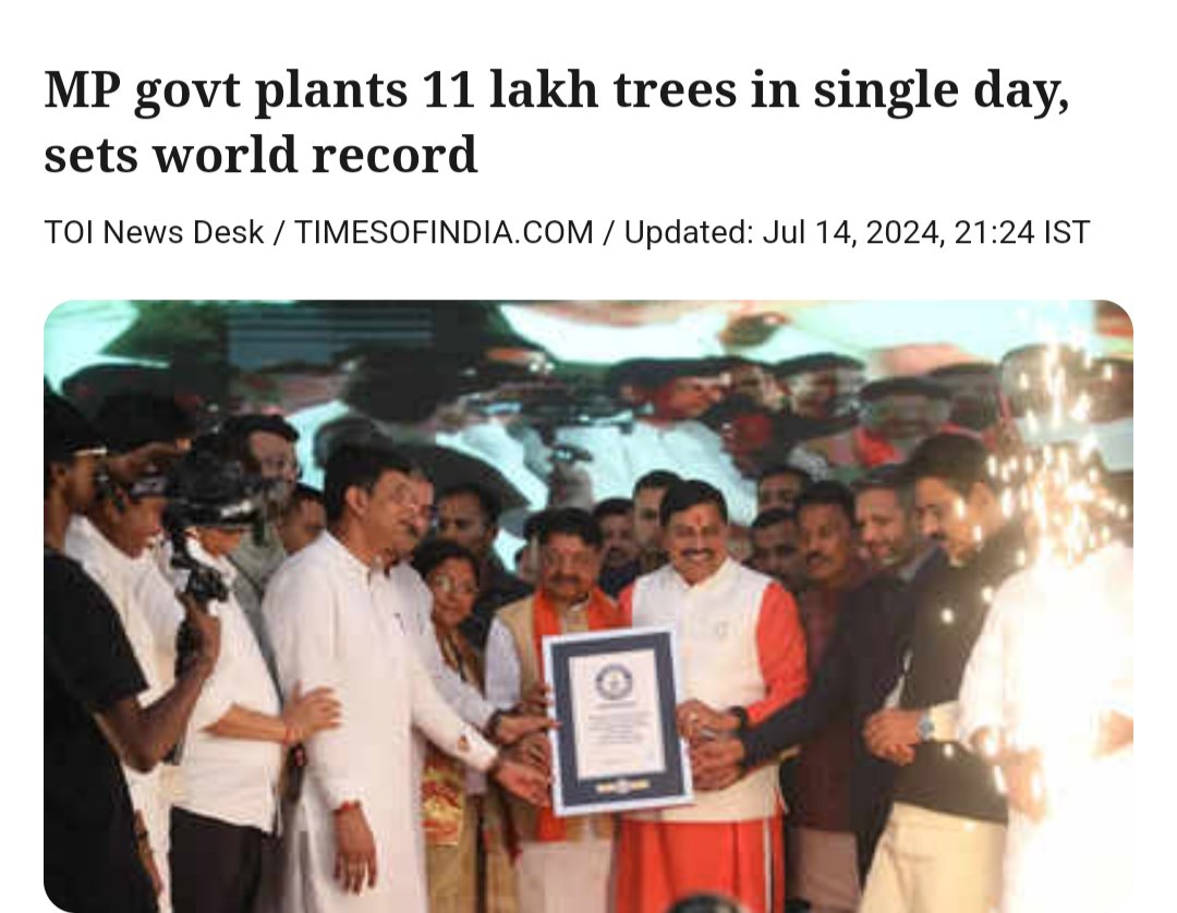 'Ek Ped Maa Ke Naam' - an initiative started by PM Shri <a href="/narendramodi/">Narendra Modi</a> ji is now championed by Madhya Pradesh Government, as they create a record by planting 11 Lakh trees in 24 hours time and register their name in the Guinness Book of World Records. Environmental protection has