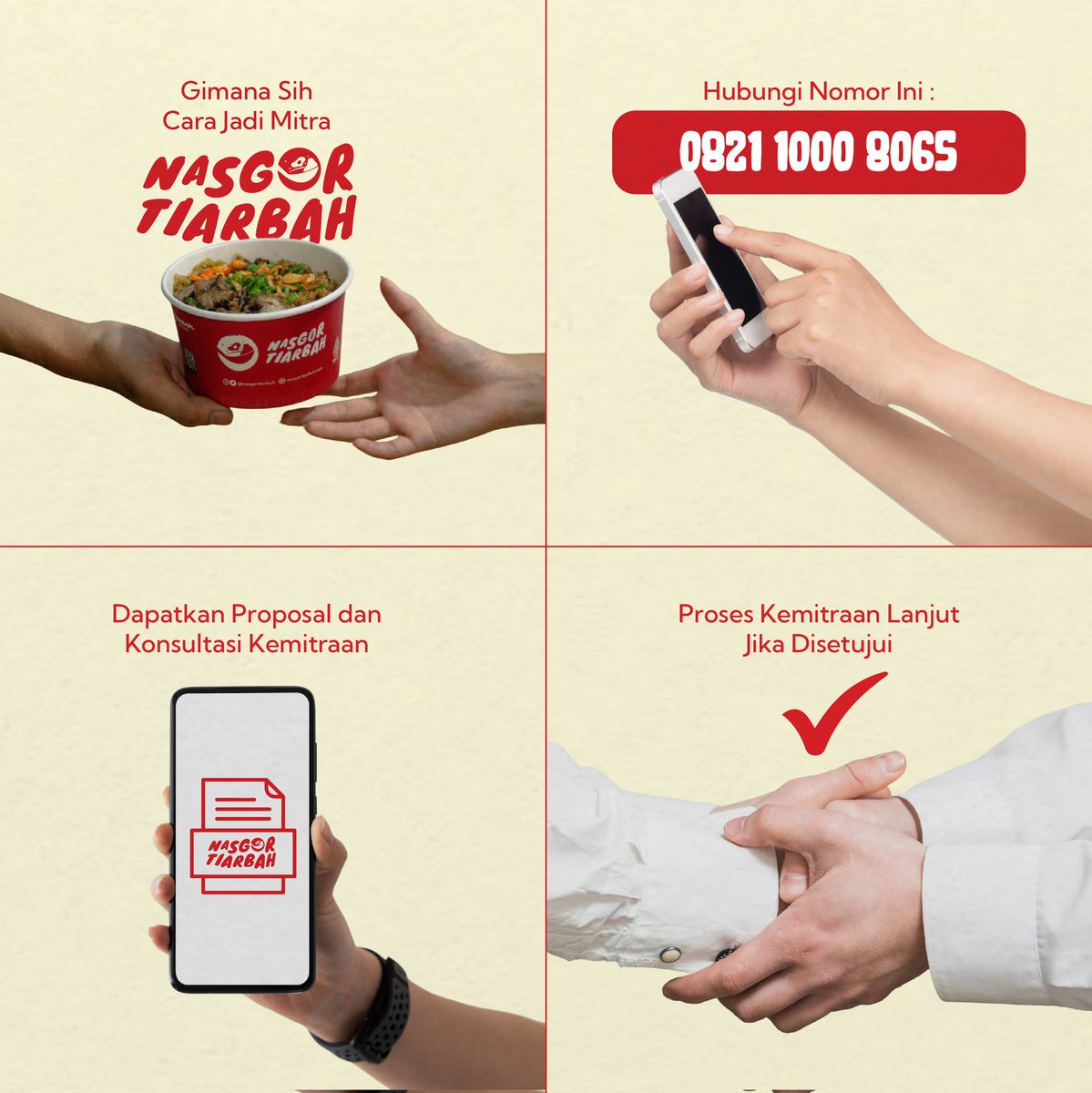 Halo para nasabah! Buat kalian yang bingung cara join kemitraan Nasgor Tiarbah, nih Gormin kasih langkah-langkahnya. Buat yang belum tahu, kita juga menyediakan konsultasi gratis dan siap membantu mengatasi kendala yang kalian hadapi dalam proses join kemitraan Nasgor Tiarbah.