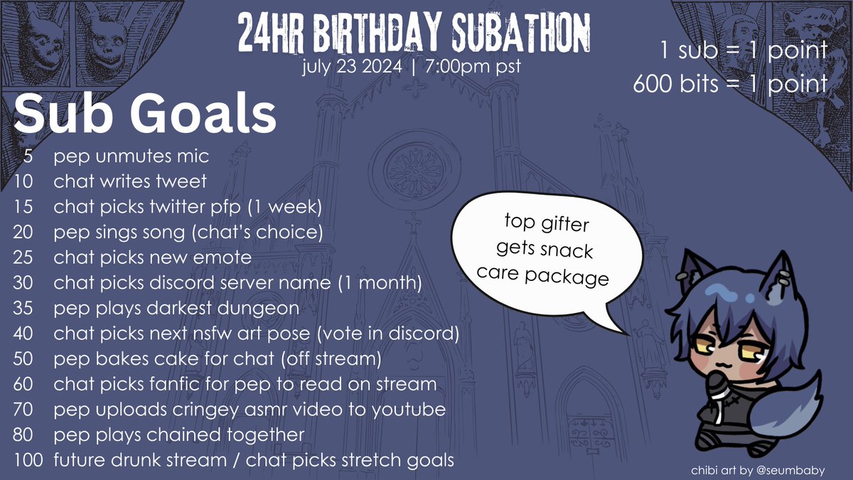 DrPupperVT's tweet photo. you're invited to my 24hr birthday subathon! 🐶

📅 july 23, 2024
⏰ 7:00pm pst
📍 https://t.co/mWbuuYA5oc

#vtuber #birthday #subathon https://t.co/kyZ2xX3IXa