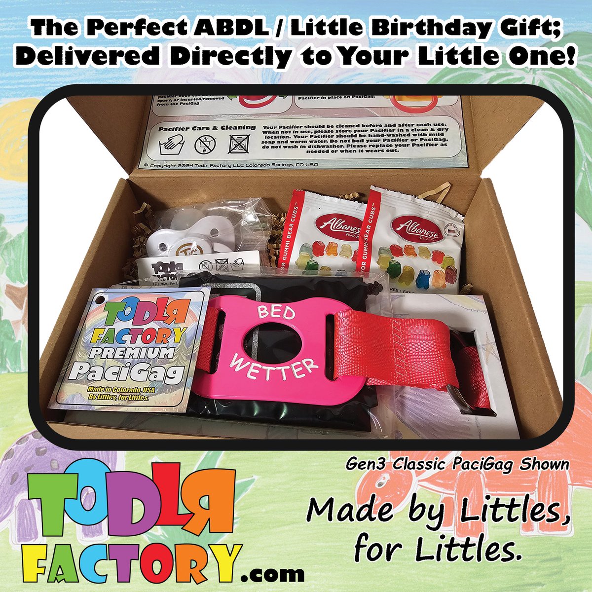 It's the Perfect #ABDL #Ageplay #Little Birthday Gift for your Little One! Our #TodlrFactory #PaciGags are handmade right here in Colorado, USA by Littles, for Littles!

You can get your very own at

TodlrFactory.com

or

TodlrFactory.Etsy.com

#abdldaddy #abdlcommunity