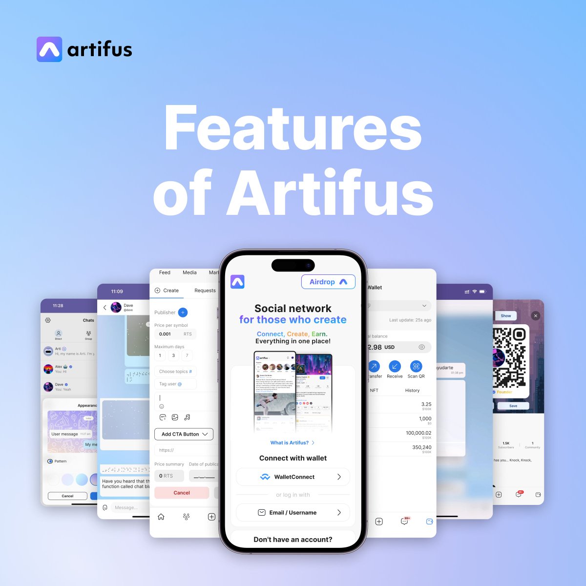 ArtifusLabs's tweet photo. Discover the amazing features of our @ArtifusOfficial  social network platform:

- Ads: Monetize your content with ease.
- Donation: Support your favorite creators directly.
- Built-in Wallet: Securely manage your digital assets.
- Web3 Connect: Seamlessly integrate with the Web3 ecosystem.
- AI Assistant: Your personal helper for navigating social media.
- AI Text Enhancement: Improve your posts with AI-powered text suggestions.
- AI Translation: Break language barriers with instant translations.
- AI Answers: Get quick and accurate answers to your questions.
- Custom Chat: Personalize your chat experience.
- Blur Chat: Keep your conversations private with blur chat functionality.

Join us - https://t.co/LeYEW4uQxm and be a part of our fast growing community! 

#Artifus #Web3 #SocialMedia #Blockchain #AI #DigitalAssets #socialnetwork #SuperApp