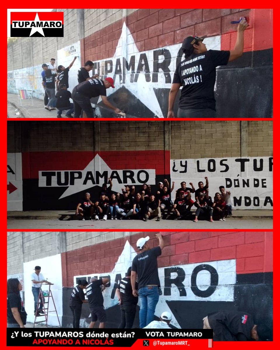 ¿Y los TUPAMAROS dónde están? #PintandoVictoria 🎨

🔴⚫ Desde el Municipio Sucre Estado <a href="/MRTAragua/">MRT Aragua</a> nuestra Militancia rebelde con alegría, mística y disciplina continúan pintando nuestras paredes.

VOTA TUPAMARO 👈🏼
Arriba y a la izquierda 🗳️
#TupamaroConNico