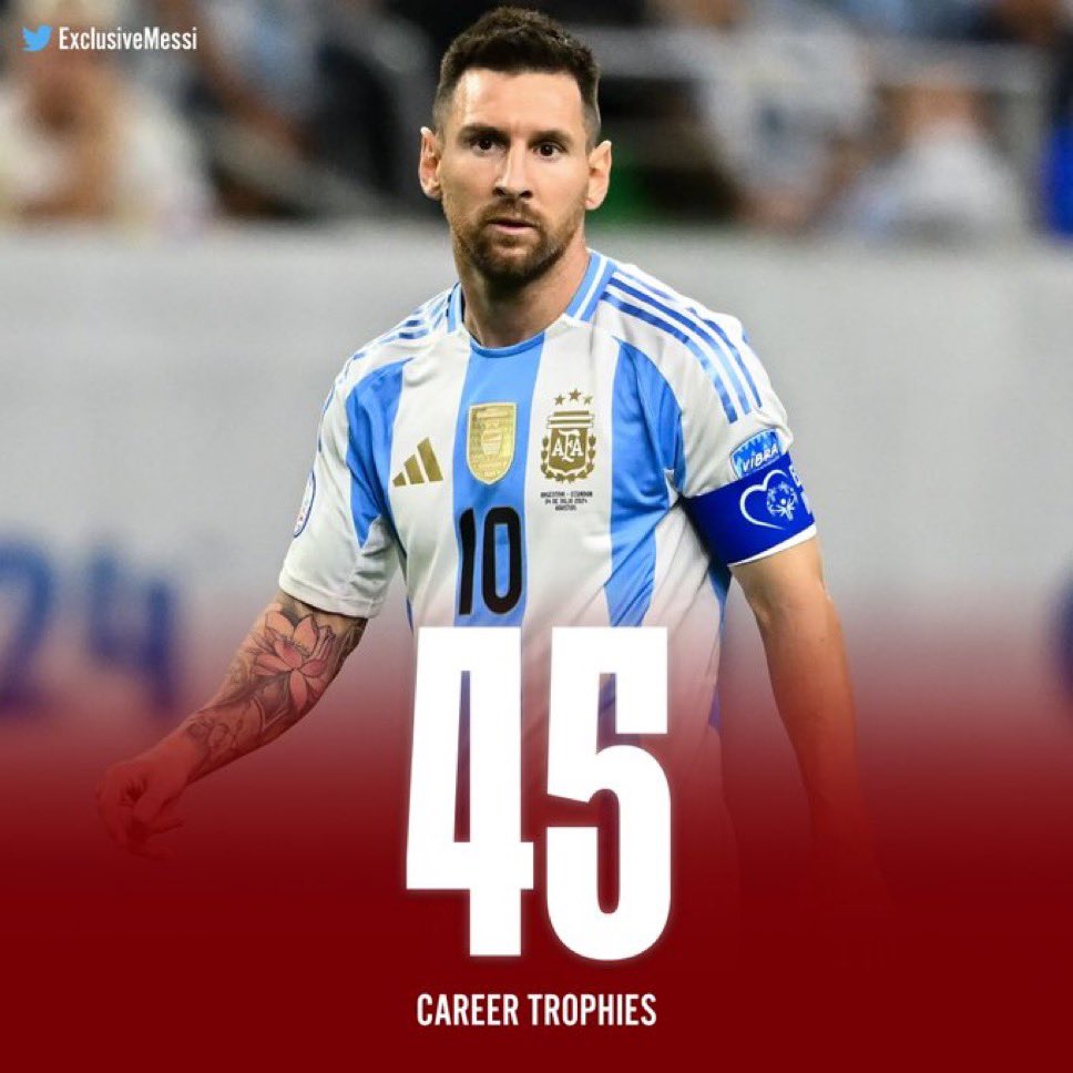 mmc_outfits's tweet photo. Lionel Messi sets a new record by overtaking Dani Alves' previous record of 44 trophies, establishing himself as the most decorated player in football history with 45 trophies.

The Greatest of All Time🐐 https://t.co/W59NqADMsK