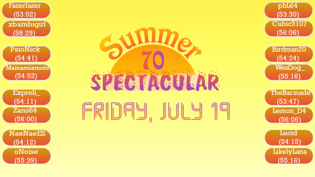 zeas44's tweet photo. The final bracket for the Summer 70 Spectacular has been set! The bracket is double elimination; races will begin on Friday- featuring some INSANE matchups to kick it off! 

THIS IS GONNA BE HYPE! Thank you all so much for the support thus far, we're just getting started... https://t.co/PReoKNn6KN