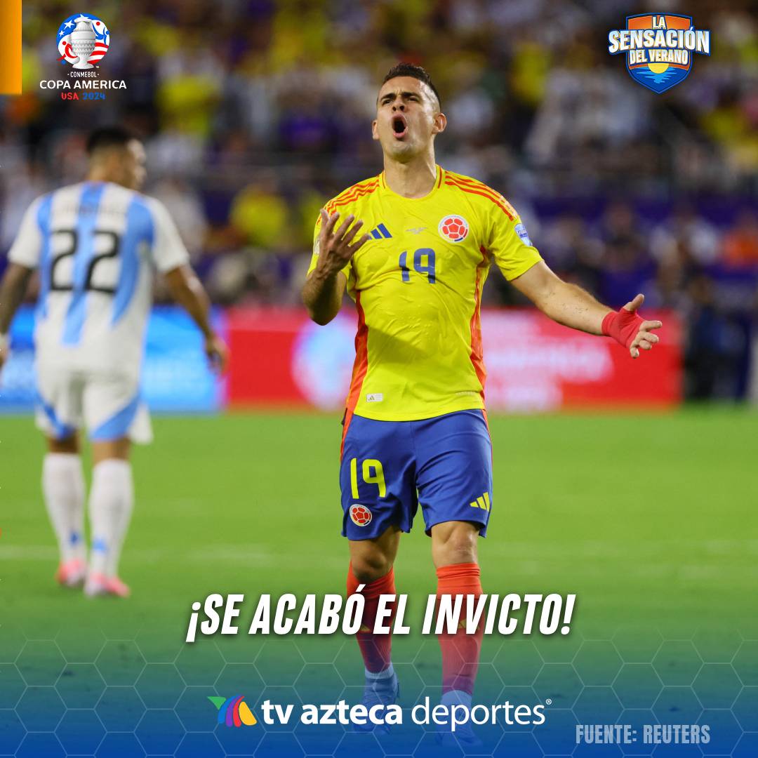 AztecaDeportes's tweet photo. ¡Se quedaron en 28 partidos invictos!👈
Colombia perdió su racha sin perder y lo más curioso es que sus dos últimos descalabros fueron ante el mismo rival; Argentina.
#FinalDeVerano #LaSensaciónDelVerano https://t.co/dHUKVPcDpE