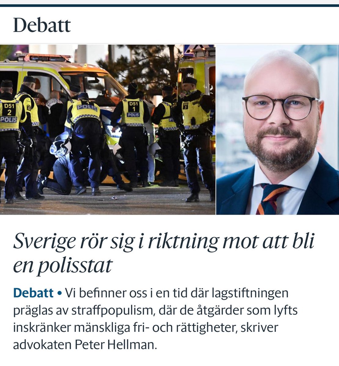Skriver idag på <a href="/GPDebatt/">GP Debatt</a> om farorna med att införa repressiva åtgärder och lagstiftning som inskränker rättigheter utan utvärdering av de samlade effekterna på rättsstat och demokrati. gp.se/debatt/sverige…