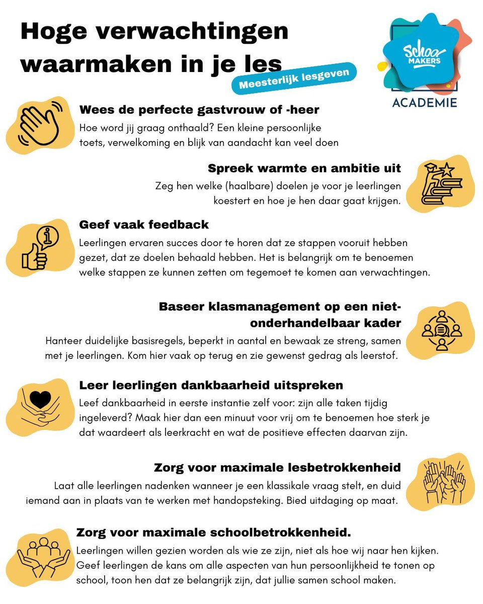 "Geef woorden aan de ambitie die je koestert voor je leerlingen. Geef hen het gevoel dat het pittig, uitdagend en prikkelend wordt en dat jij er bent om hen daarin te ondersteunen." 
🎓 Webinars Meesterlijk lesgeven: buff.ly/464cz3P
🎓  Blog lezen: buff.ly/45XOA5b