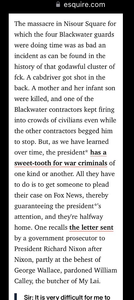 HeatherMoAndCo's tweet photo. Remember this? When Trump, on his way out the door with only a month left, pardoned #ErikPrince’s murderous war criminals? Those are not the actions of anyone who cares about “law & order” or justice. https://t.co/gjhU3NTNnK #LawlessGOP #BlackWater https://t.co/yGJJfQRHFw
