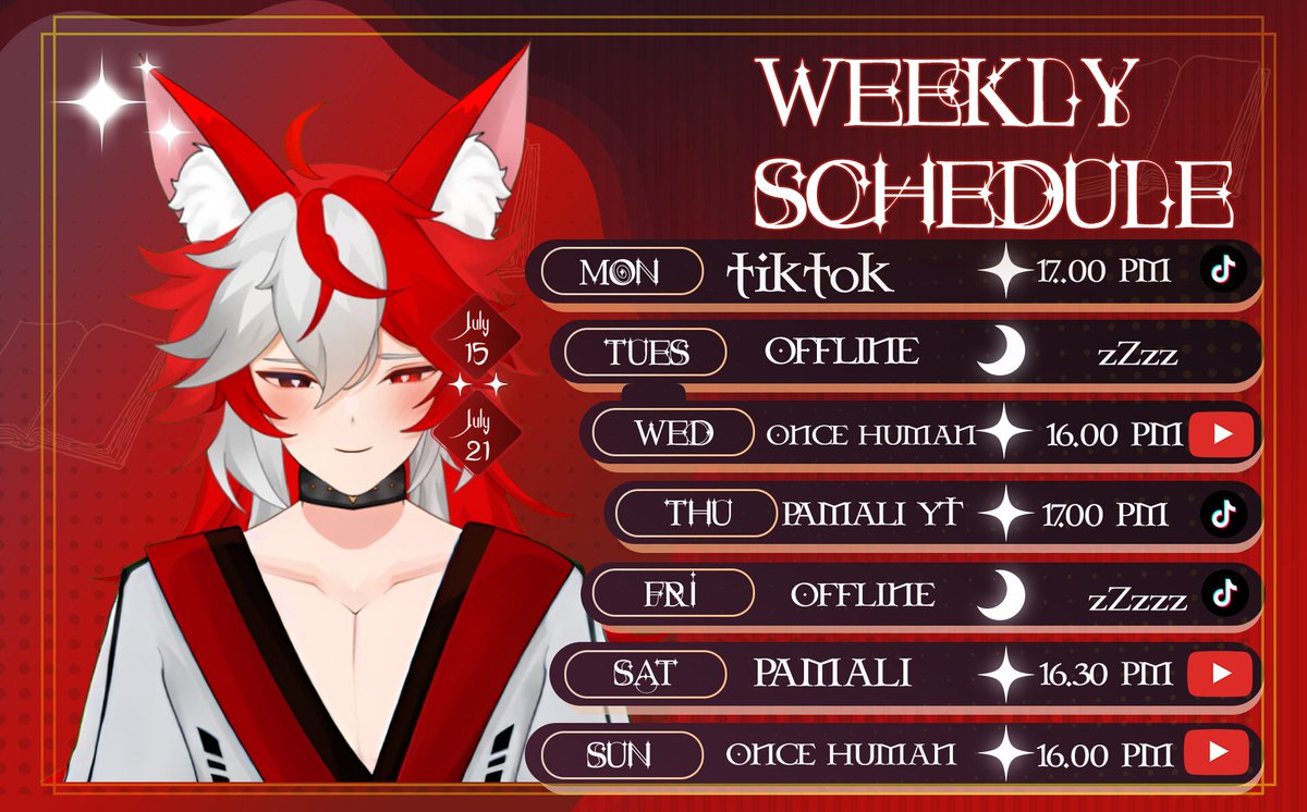 Hiiutod's tweet photo. Weekly Schedule 15 - 21 july https://t.co/cjfr3Lo5Xy