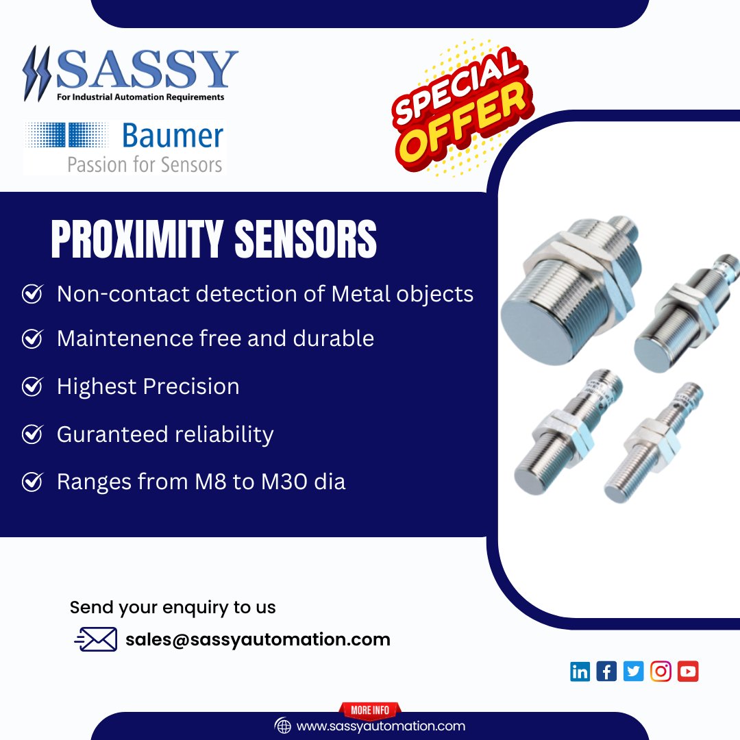 AutomationSASSY's tweet image. Ready to take your automation to the next level?
Contact SASSY today for a demo and a chance to secure these sensors at a special discounted price!
#SASSY #Baumer #ProximitySensors #Automation #Safety #MetalDetection
P.S. Reach out to our team at sales@sassyautomation.com to more