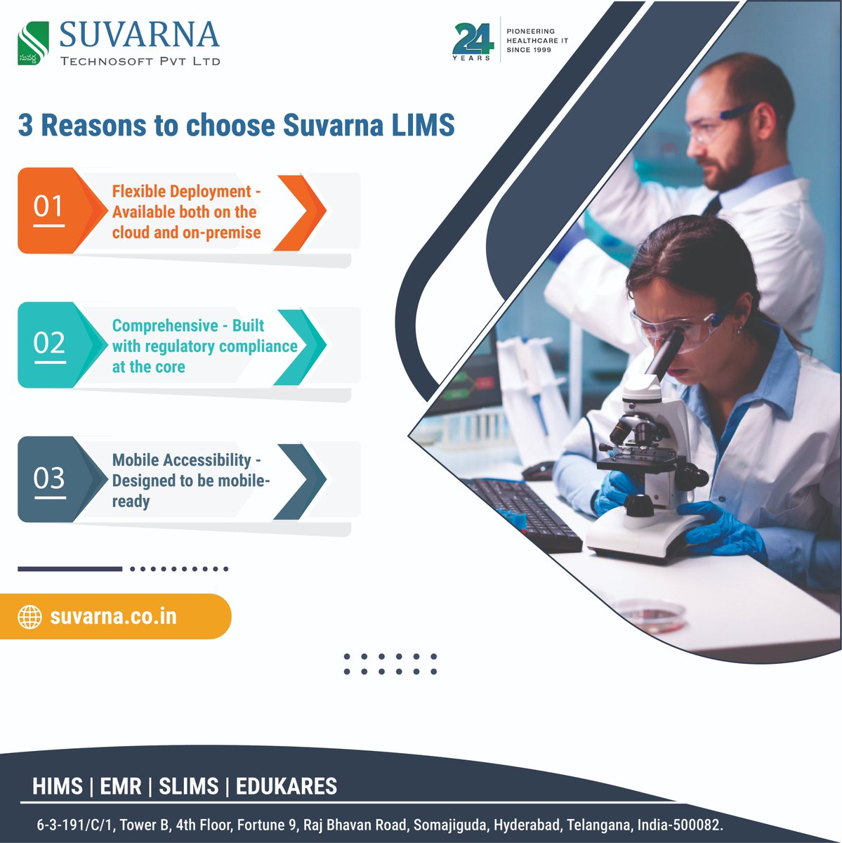 LtdSuvarna's tweet photo. Choose Suvarna LIMS for flexible deployment options, comprehensive regulatory compliance, mobile accessibility and many more. #LIMS #SLIMS #SuvarnaTechnosoft #HealthcareIT #LabSoftware #Laboratoryinformationmanagement https://t.co/uoc4mmjSp0