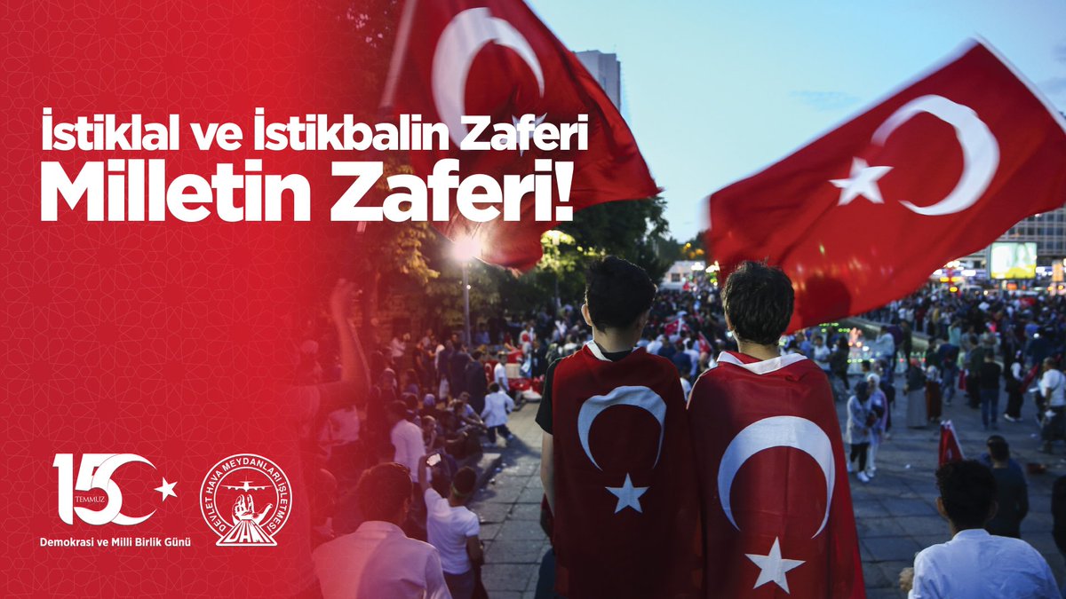 Devletimizin bekasına ve milletimizin geleceğine yönelik alçak darbe girişimini bertaraf etmek için canları pahasına vatanı koruyan gazilerimize ve 15 Temmuz’u #MilletinZaferi kılan tüm kahramanlarımıza şükranlarımızı sunuyor; birlik ve beraberlikle kenetlenerek ay yıldızı