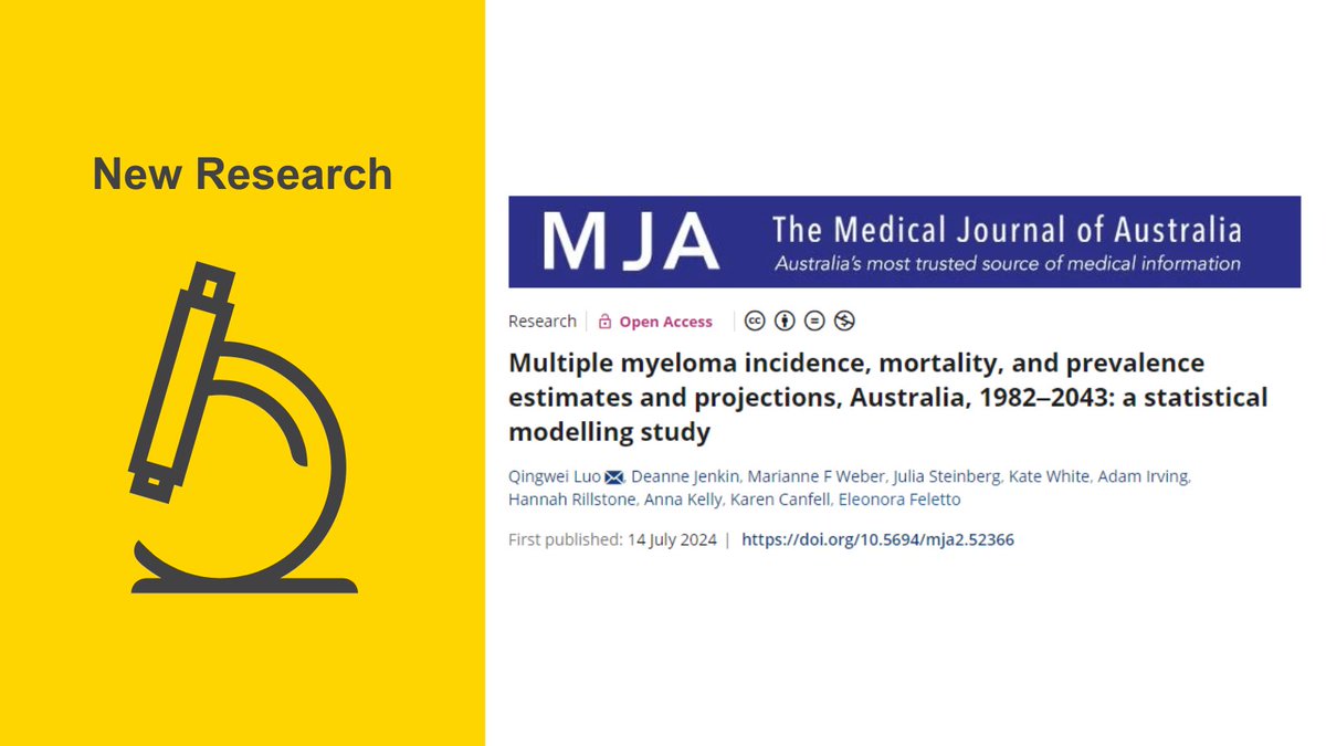The Daffodil Centre (@daffodilcentre) on Twitter photo NEW RESEARCH🔬| Multiple myeloma is a relatively rare cancer, but the incidence and mortality rates in Australia are among the highest in the world
Read more via <a href="/theMJA/">MJA</a>
🔗onlinelibrary.wiley.com/doi/10.5694/mj…
<a href="/syd_health/">Sydney Health</a> | <a href="/CCNewSouthWales/">Cancer Council NSW</a> NEW RESEARCH🔬| Multiple myeloma is a relatively rare cancer, but the incidence and mortality rates in Australia are among the highest in the world
Read more via <a href="/theMJA/">MJA</a>
🔗onlinelibrary.wiley.com/doi/10.5694/mj…
<a href="/syd_health/">Sydney Health</a> | <a href="/CCNewSouthWales/">Cancer Council NSW</a>