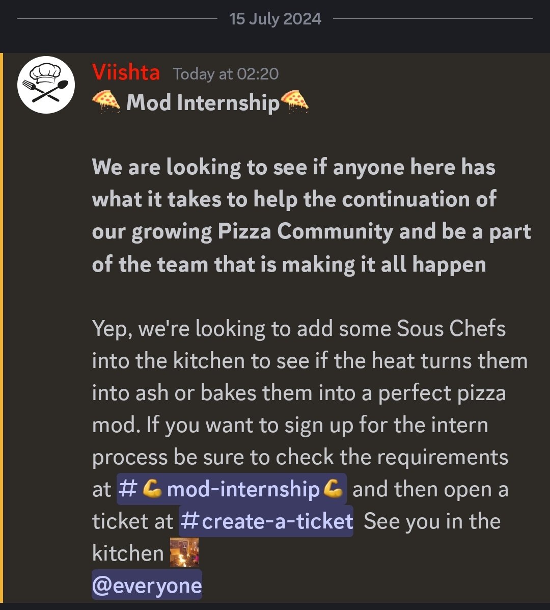 _nftza_'s tweet photo. MOD Internship has started again pizza enthusiasts!!
Open a ticket in our server to enroll in the program, we are expecting to get 1 or 2 mods at the the end of this program so let's see what you've got!!! https://t.co/6Vc0njNv9f