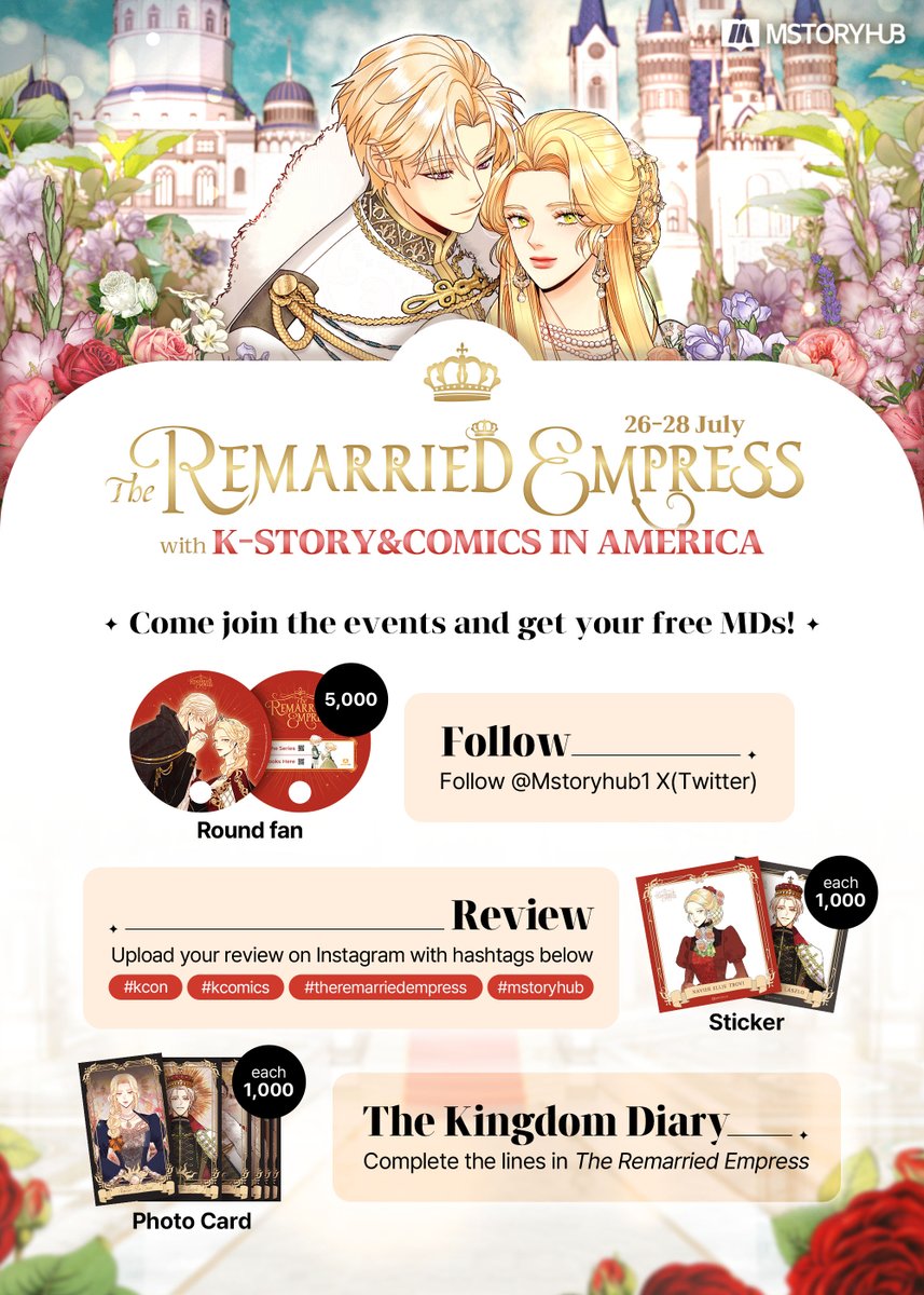Mstoryhub1's tweet photo. <The Remarried Empress>
with 🎉K-STORY&COMICS IN AMERICA🎉(26-28 July)
Welcome to the Queen's Banquet!
You can participate the banquet, or join these events and get the MDs.
⏬Link
📌https://t.co/3ZVF4FqhBS
#kcon #kcomics #theremarriedempress #mstoryhub https://t.co/SWSREmLJcT