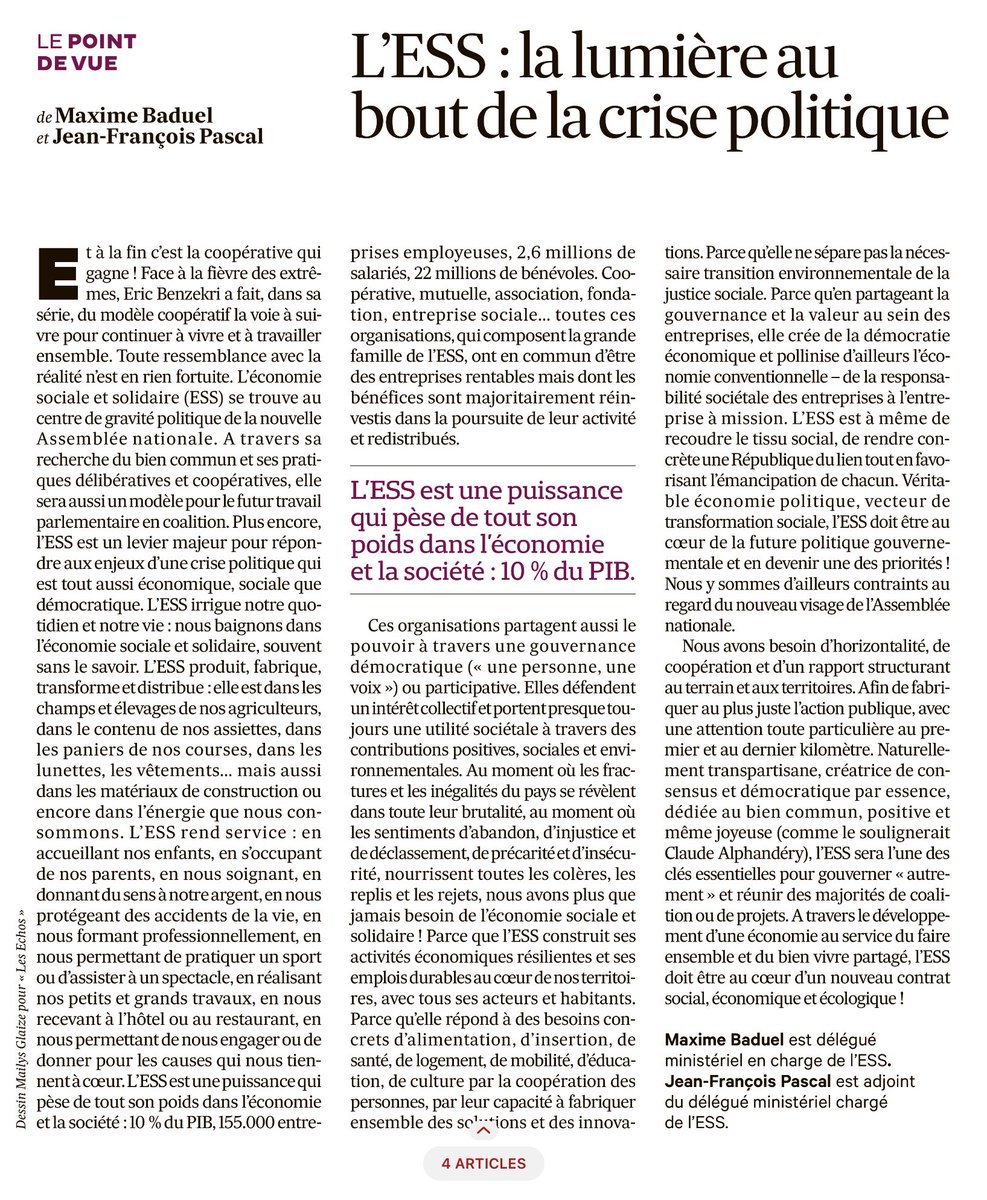 junique_s's tweet image. « L&apos;ESS : la lumière au bout de la crise politique » : à travers le développement d&apos;une économie au service du faire ensemble et du bien vivre partagé, l&apos;ESS doit être au coeur d&apos;un nouveau contrat social, économique et écologique ! 

👉 A lire, l’excellente tribune de…