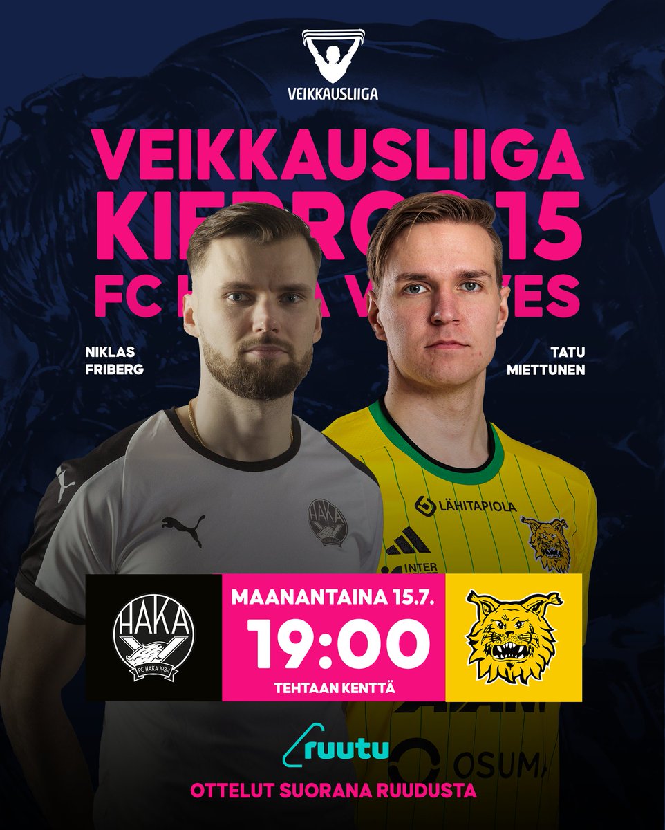 Veikkausliiga's tweet photo. Pirkanmaan derby ja FC Hakan 90-vuotisjuhlaottelu 🎂

FC Haka🆚Ilves
🕖 15.7. 19:00
🏟 Tehtaan kenttä
🎫 https://t.co/4dDN1N5M67
⛅️ +20
📺 https://t.co/47khJyh1Q8
🎙Kim Kallström
👮‍♂️Dennis Antamo
Otteluennakko: https://t.co/CcxQeNdFLu

#Veikkausliiga #HAKAILV https://t.co/rRbtBotCfE