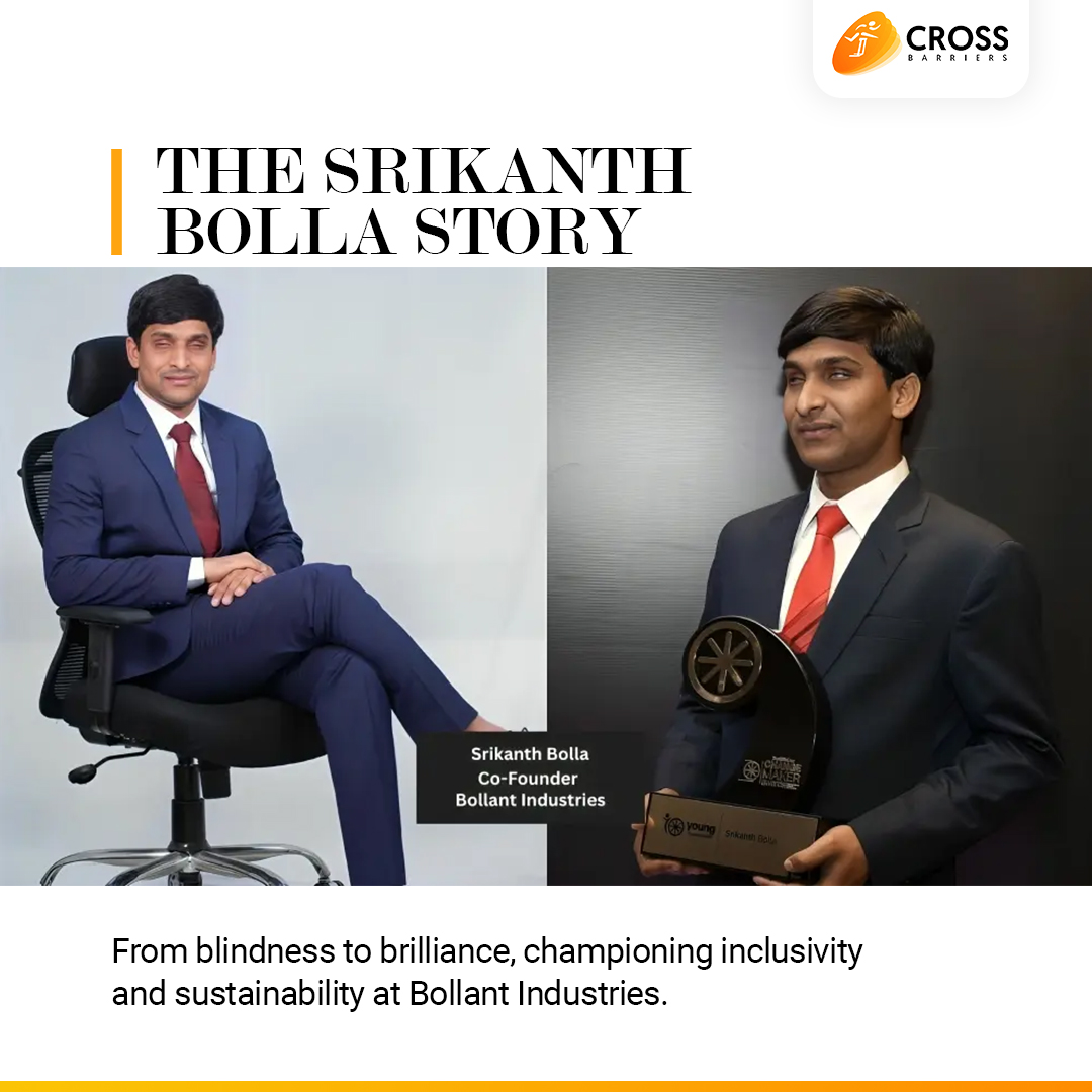 crossbarriers's tweet photo. From a small village to leading #BollantIndustries, Srikanth Bolla's journey exemplifies #Resilience and vision, championing #inclusivity and #sustainability.

Read more: https://t.co/2SnFRpzlB6

 #SrikanthBolla  #BlindButBrilliant #OpportunityForAll   #OvercomingObstacles https://t.co/HsMP6S2eqa