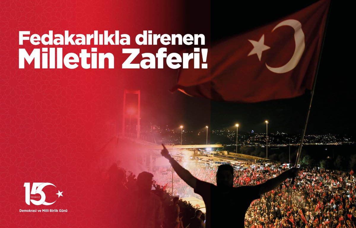 akpartiafyon's tweet photo. 15 Temmuz’da devletine, milletine, istiklâline, iradesine sahip çıkarken şehit düşen kahramanlarımıza Allah’tan rahmet diliyor, Gazilikle şereflenen, darbecilere geçit vermeyen tüm kardeşlerimize şükranlarımızı sunuyoruz. 

15 Temmuz Demokrasi ve Millî Birlik Günümüz kutlu olsun. 🇹🇷

#15TemmuzDestanı #15TemmuzMilletinZaferi
