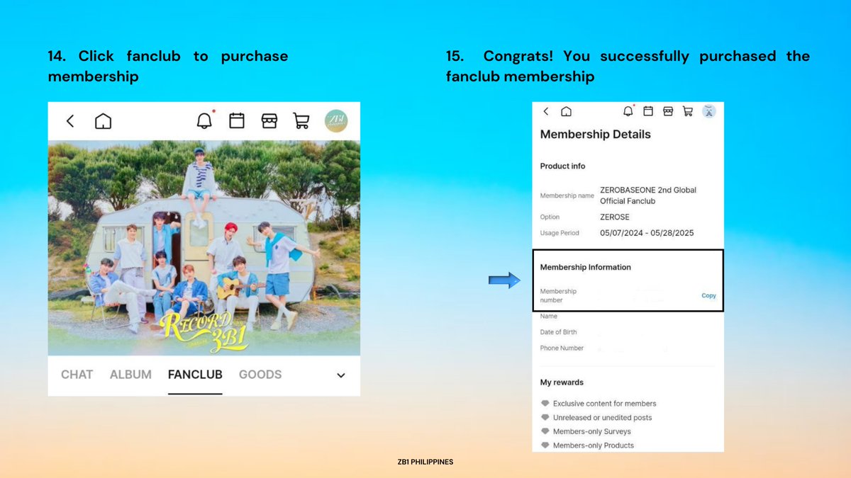 2024 ZEROBASEONE THE FIRST TOUR [TIMELESS WORLD]

ZEROSES! Here's a guide on how you can purchase the last additional recruitment for the 2nd Official Global Fanclub of ZEROBASEONE.

START: 2024.7.15 (Mon) 7:00 PM (PHT)
END: 2024.07.22 (Mon) 10:59 PM (PHT)

#ZEROBASEONE #ZB1