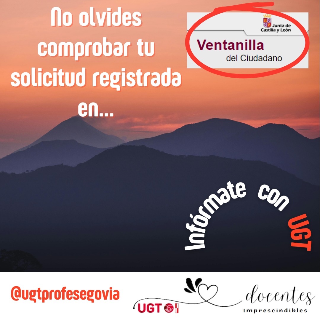 UGTprofeSegovia's tweet photo. Se aconseja comprobar SIEMPRE, que nuestra comunicación con la jcyl está efectivamente registrada, en la ventanilla del ciudadano
https://t.co/KjqRxbTDES

#PES #Secundaria #maestros #maestras #PESSFP #FP #oposiciones #Oposicionescyl

#conugtganas 💪🏻
#ugtdocentesimprescindibles https://t.co/hDfSX9WWee