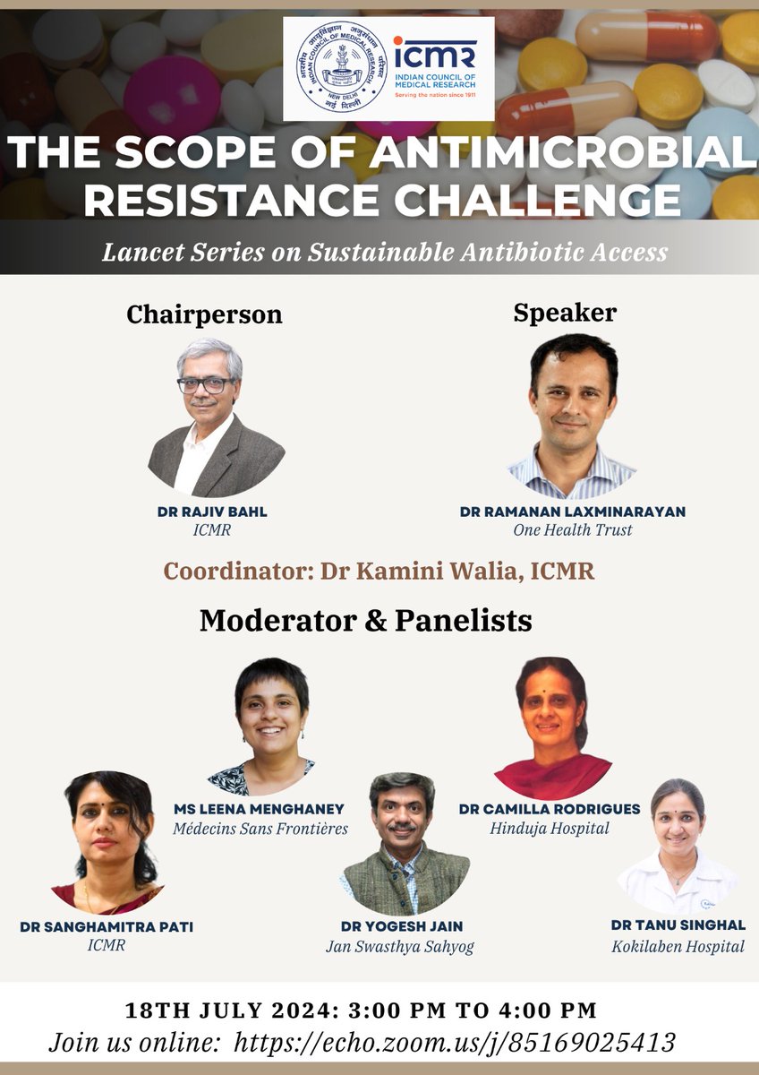 🇮🇳 Kamini Walia PhD, MPH (@kaminiwalia) on Twitter photo Join our webinar to discuss the <a href="/TheLancet/">The Lancet</a> series on Sustainable Access to Antibiotics. Don't miss this insightful conversation!
#AMR <a href="/ICMRDELHI/">ICMR</a> <a href="/OneHealthTrust/">One Health Trust</a> <a href="/yogeshjain_CG/">yogesh jain</a> Join our webinar to discuss the <a href="/TheLancet/">The Lancet</a> series on Sustainable Access to Antibiotics. Don't miss this insightful conversation!
#AMR <a href="/ICMRDELHI/">ICMR</a> <a href="/OneHealthTrust/">One Health Trust</a> <a href="/yogeshjain_CG/">yogesh jain</a>