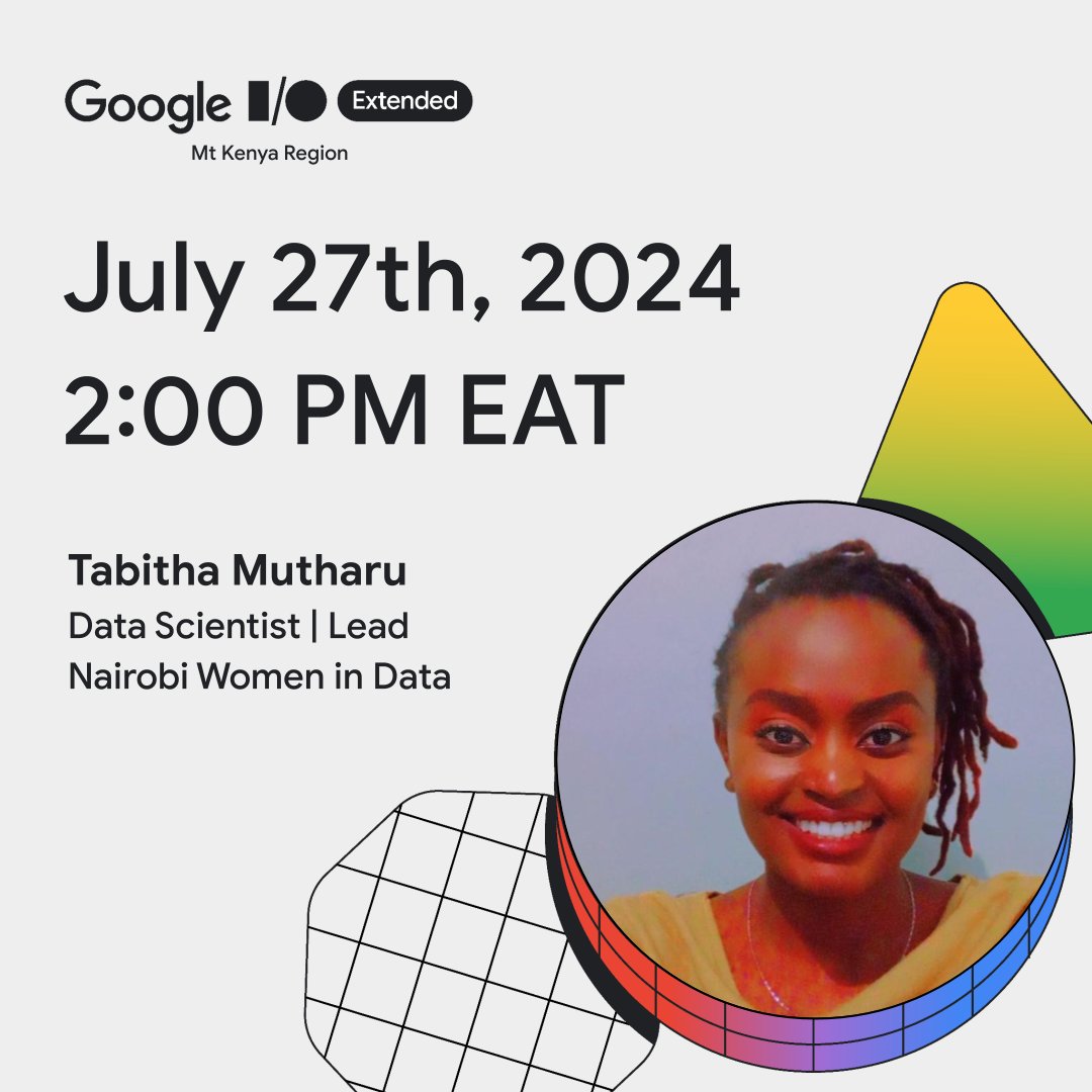 GDG Nyeri #DevFestMtKenya2024 (@gdgnyeric) on Twitter photo <a href="/mutharu_tabitha/">Tabitha Mutharu</a>  a data scientist passionate about empowering women in tech! As Lead for Nairobi Women in Data and a Women in Data Science ambassador, she's breaking barriers.
Join her at #GoogleIOExtendedMtKenya as she shares her experiences and the latest in AI! <a href="/mutharu_tabitha/">Tabitha Mutharu</a>  a data scientist passionate about empowering women in tech! As Lead for Nairobi Women in Data and a Women in Data Science ambassador, she's breaking barriers.
Join her at #GoogleIOExtendedMtKenya as she shares her experiences and the latest in AI!