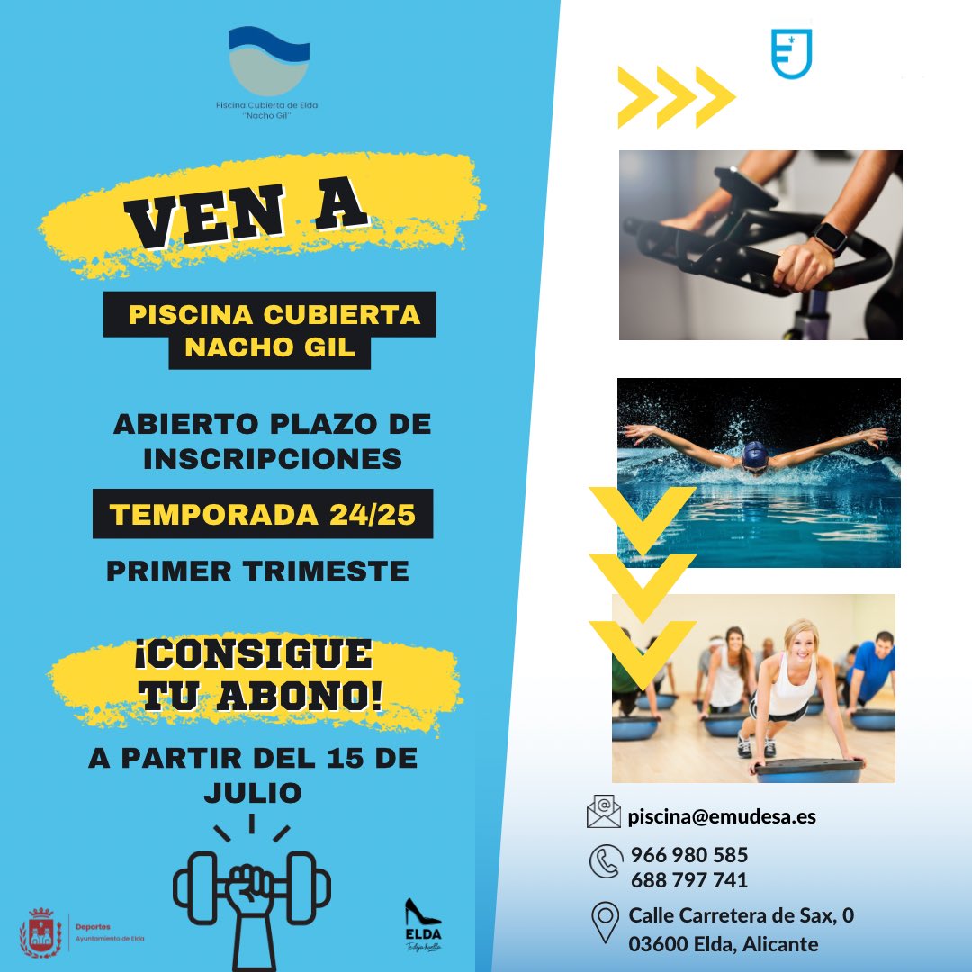 ELDA_PISCINA's tweet image. 💪🏼¡Ya puedes conseguir tu abono para el primer trimestre la temporada 24/25 en @ELDA_PISCINA !💪🏼

📅 A partir de hoy, 15 de junio, abrimos el plazo.

💳 Recordad que el pago se realiza mendiante tarjeta bancaria 

¡No esperéis más!