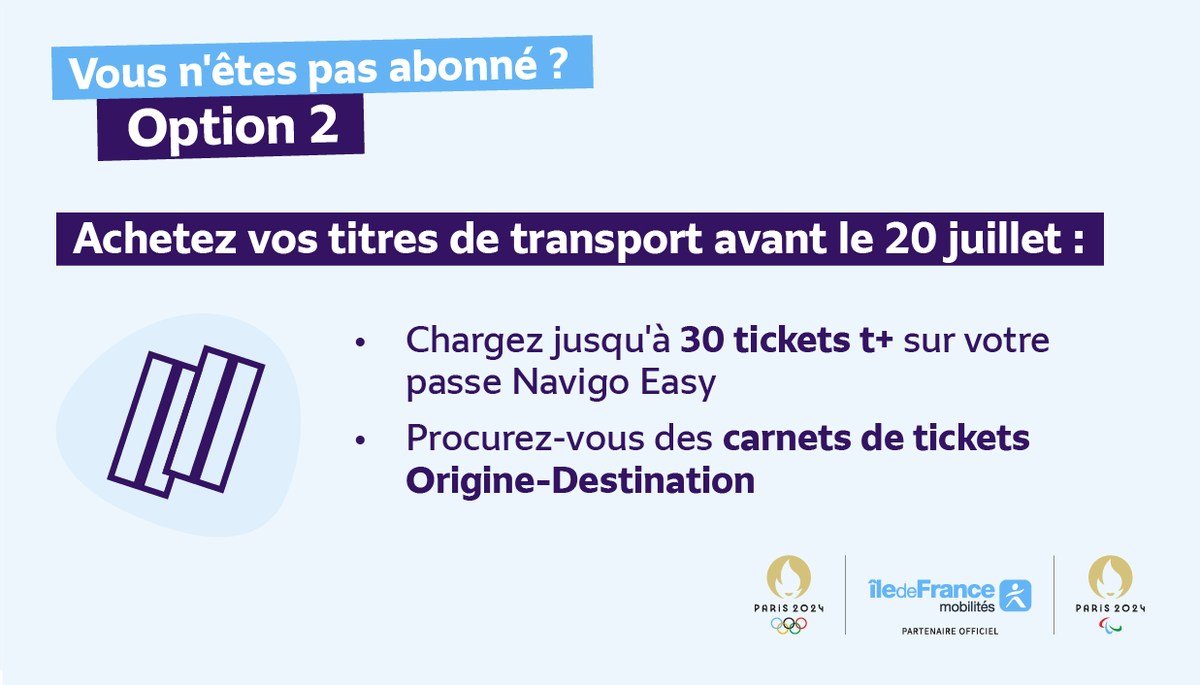 📣 J-5 avant le changement de tarification !

Pas encore abonné ? Voici nos #solutions :

- Voyageur régulier : abonnez-vous au forfait annuel ou mensuel
- Voyageur occasionnel : optez pour le forfait Navigo Liberté +🙌 charger un #Navigo Easy ou un smartphone (jusqu’à 30 tickets