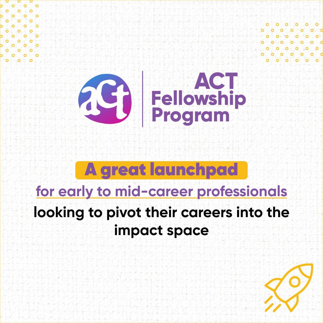 actgrants's tweet photo. What do a #socialentrepreneur, a fintech #startup professional, an impact consultant, and a #healthtech researcher have in common? They’re all examples of #ACTFellows from our previous 2 cohorts 💫

Learn how the #ACTFellowshipProgram has enabled talented professionals from diverse backgrounds to make a meaningful #career pivot into #venturephilanthropy and #impactinvesting 🚀: https://t.co/BDmcgSAwQt

Each year, we select 5-6 mission-driven candidates for the #Fellowship—ambitious and entrepreneurial individuals who think on their feet, love learning, enjoy challenges, and work well both independently and as part of a team. If that sounds like you, apply now: https://t.co/6efvMhH6mf

Application Deadline: 11:59 PM, 13th August 2024

💻 We're also hosting a webinar this Friday, 19th July, at 5:30 pm where some of our past fellows will answer your questions on the #ACTFellowshipProgram and the application process! Register now to ensure you don't miss it: https://t.co/rzxxlDxWeX

#CoFoundersOfSocialChange #ACTFellowshipProgram #Fellowships #Careers