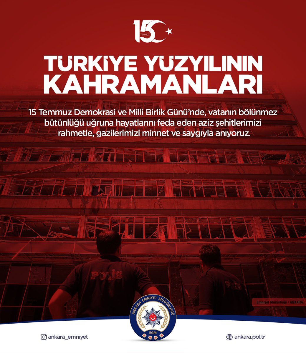 Kahramanlar can verir, yurdu yaşatmak için… 🇹🇷

Milli birliğimiz için canından duvar ören şehitlerimizi saygı ve rahmetle, gazilerimizi minnetle anıyoruz.

#15Temmuz #MilletinZaferi
#DemokrasininZaferi
#BağımsızlığınZaferi