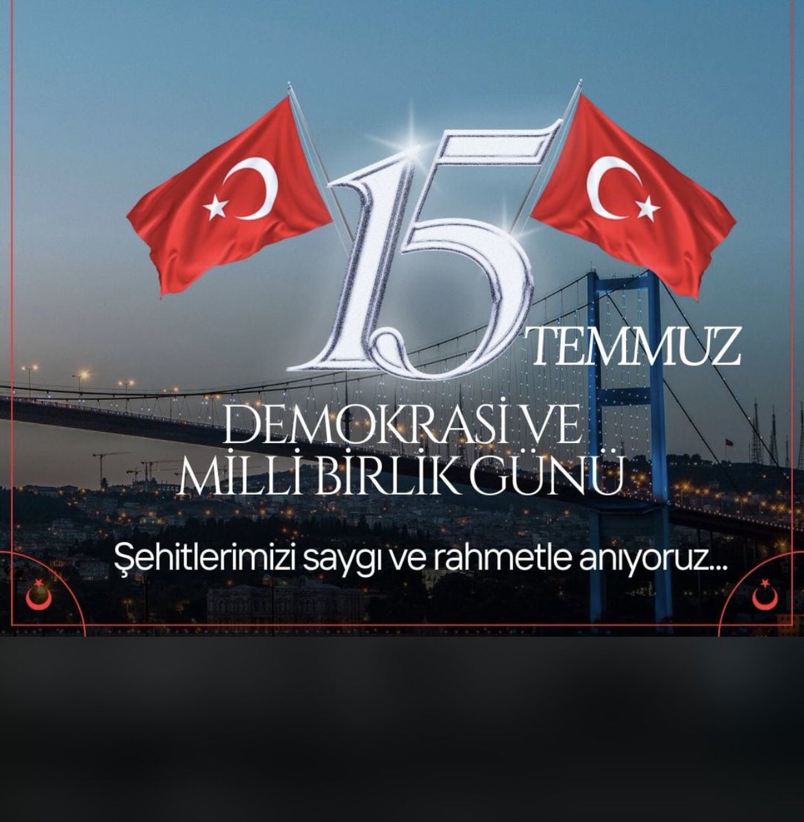 Milletimizin birlik ve beraberliğini,demokrasiye ve kendi iradesine olan inancını tüm dünyaya gösterdiği “15 Temmuz Demokrasi ve Milli Birlik Günü”nün yıl dönümünde; vatanımız için canlarını feda eden şehitlerimizi rahmetle anıyor, gazilerimize minnet ve şükranlarımızı sunuyoruz.