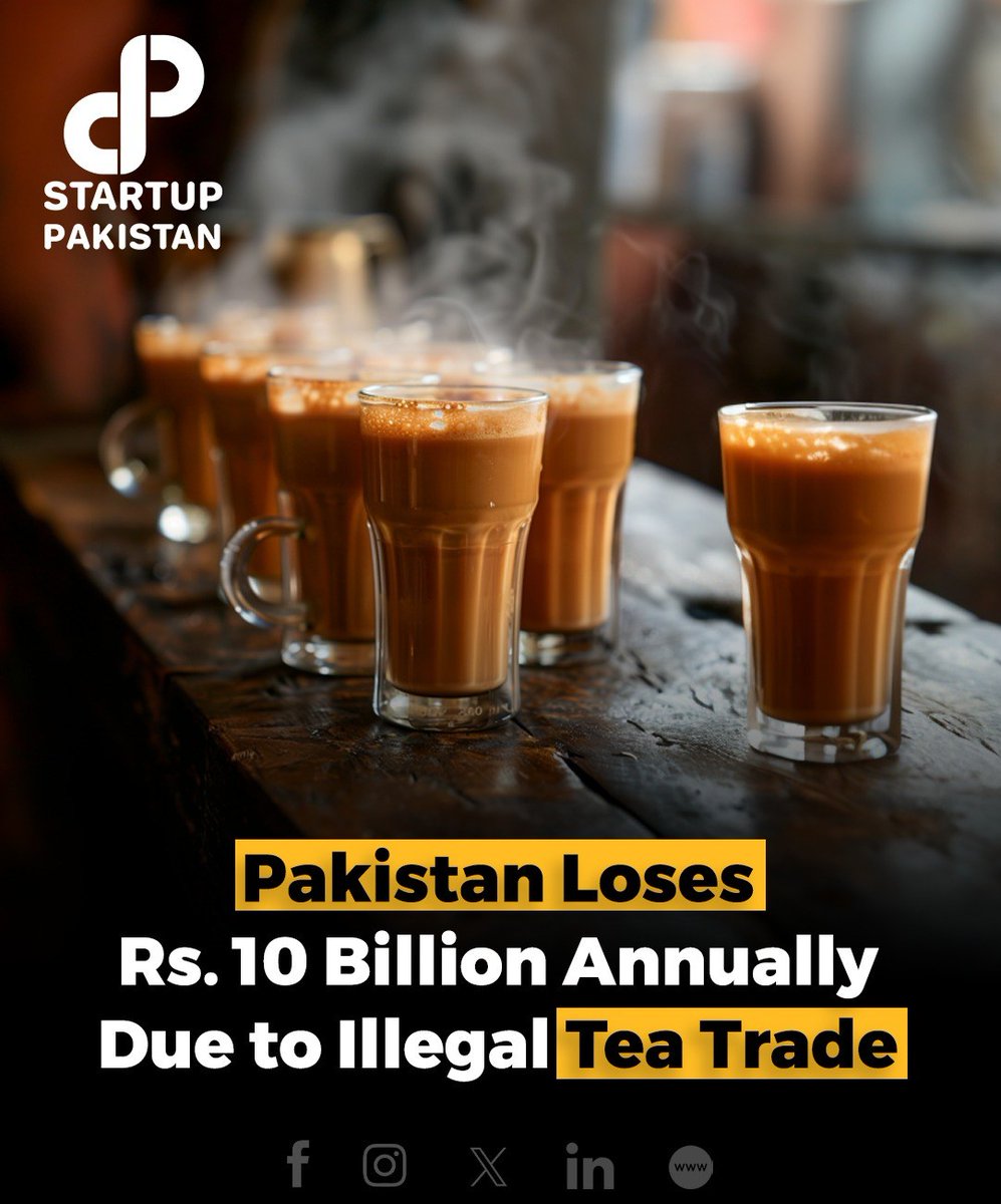 PakStartup's tweet photo. Pakistan loses Rs10 billion annually due to the illicit tea trade, impacting both government revenue and public health.
#IllicitTrade #TeaMarket #PakistanEconomy #PublicHealth #TeaConsumption #PolicyReform #EconomicImpact https://t.co/DQLHd5C4qY