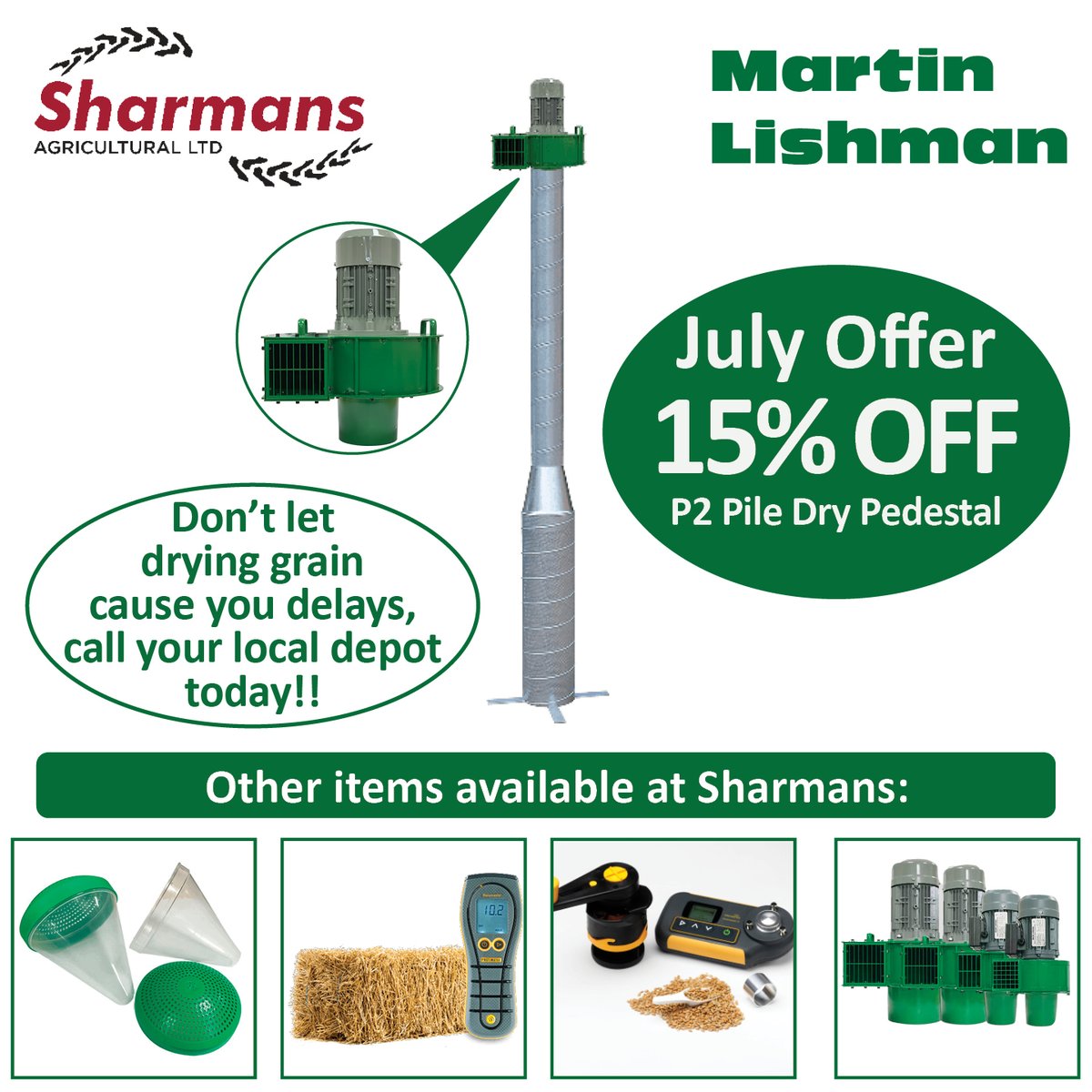 Sharmansagri's tweet photo. 📢 Don't miss this special offer! - Get 15% Off @Martin_Lishman Ltd P2 Pile Dry Pedestal this July! 📢 

Don't delay contact your local Parts department today - https://t.co/hCgz2IUdUV

#SharmansShop #DealerMakesTheDifference #Agriculture #MartinLishman #Harvest24 #GrainDrying https://t.co/1yMdOVDRrX