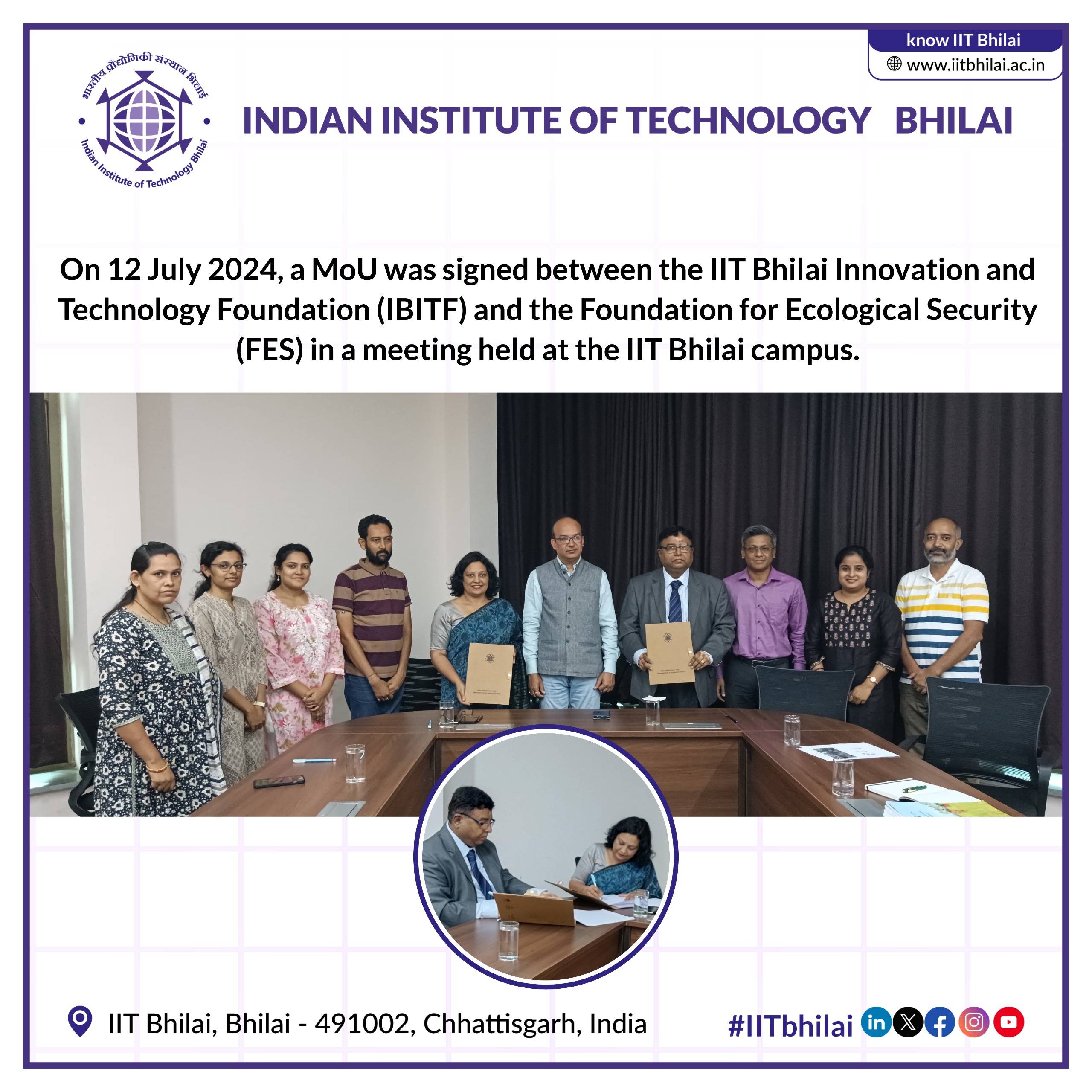 IIT Bhilai on X: &ldquo;On 12 July 2024, a MoU was signed between the 