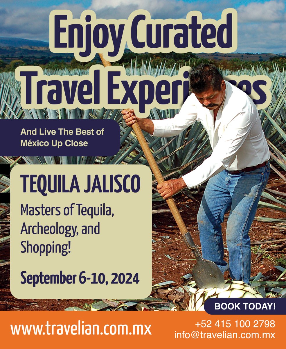 travelianmx's tweet photo. Explore the rich culture and history of the Tequila.
This journey showcases the best crafts in Tlaquepaque, a ride on the Tequila Train, and a visit to the oldest tequila distillery in the world.
Tour Date: Date: Sep. 6-10, 2024
Learn more: https://t.co/6VJtLQCWFT https://t.co/HVReVtFLG8
