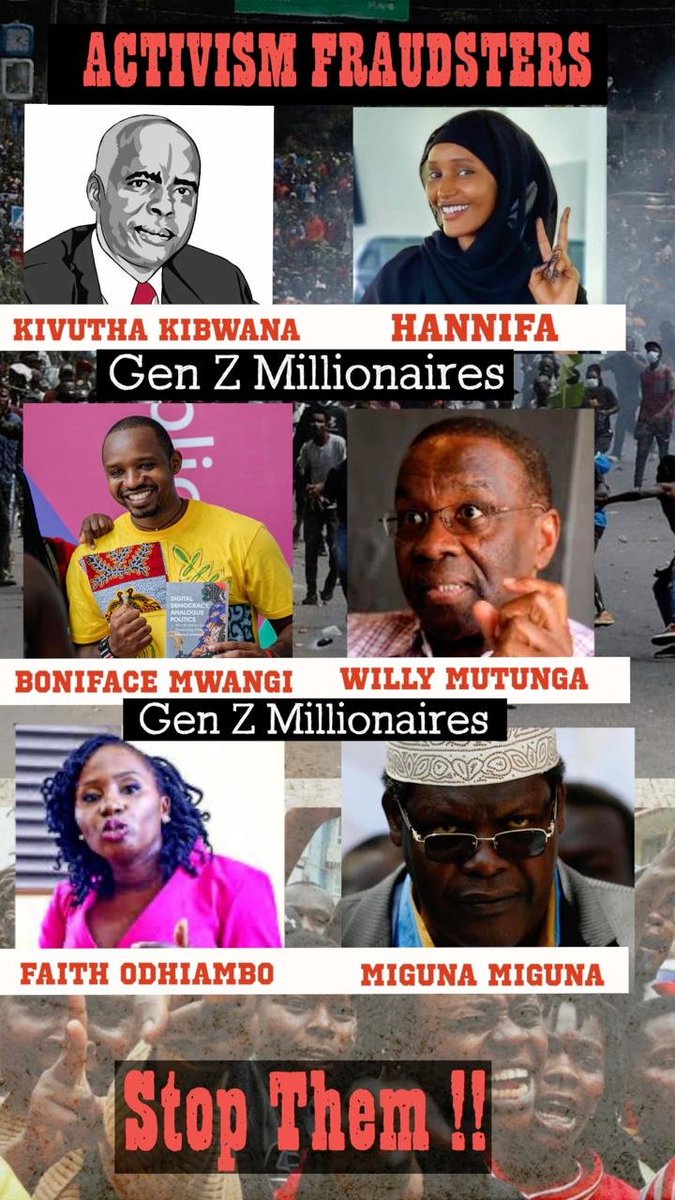 Dennis_Itumbi02's tweet photo. Kibwana was once shortlisted for an appointment - lost. Appealed afresh, lost. 

Hannifa - Mwangi - Opportunist Bloggers, 30M raised for treatment of injured Gen Z went to their pockets.

Miguna - Couldn't be considered for any position in Government. That's why he's rebelling. https://t.co/uXlmSlAUX5