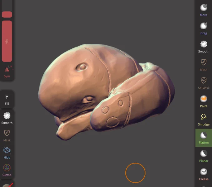First hour with Nomad sculpt. iPad/mobile ui is always weird and daunting. Definitely a different experience from Blender. I'll watch some tutorials and get more acquainted with this method of modeling. Excited to learn. 