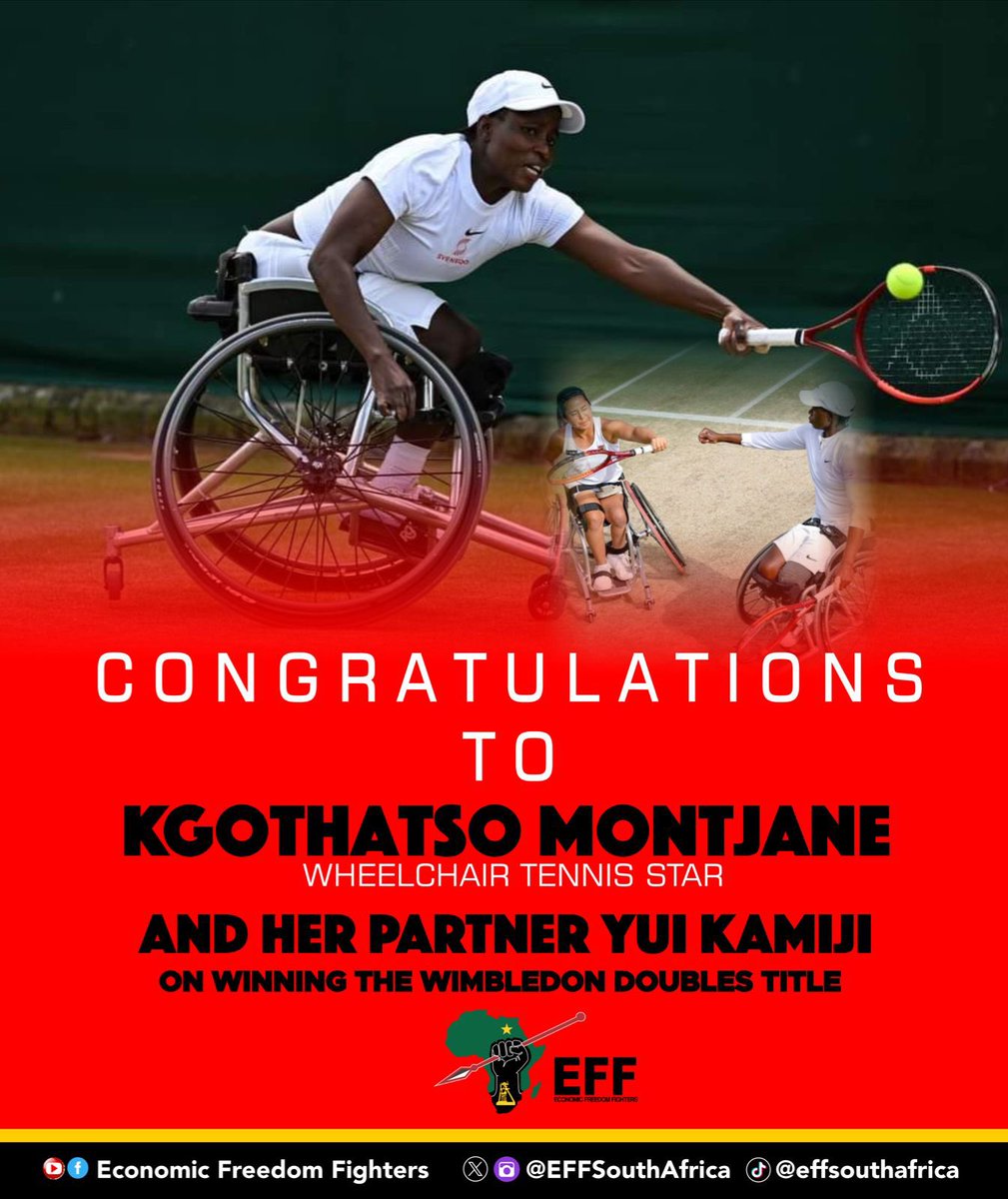 EFFSouthAfrica's tweet photo. The EFF congratulates Kgothatso Montjane and her partner Yui Kamiji on winning the Wimbledon doubles title. https://t.co/GCcmn8DeLi