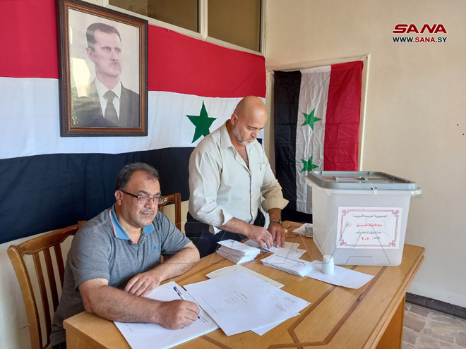 SANAEnOfficial's tweet image. #Syrians head to #polling #stations to cast their votes in #People’s #Assembly #elections( photos) 
sana.sy/en/?p=334319