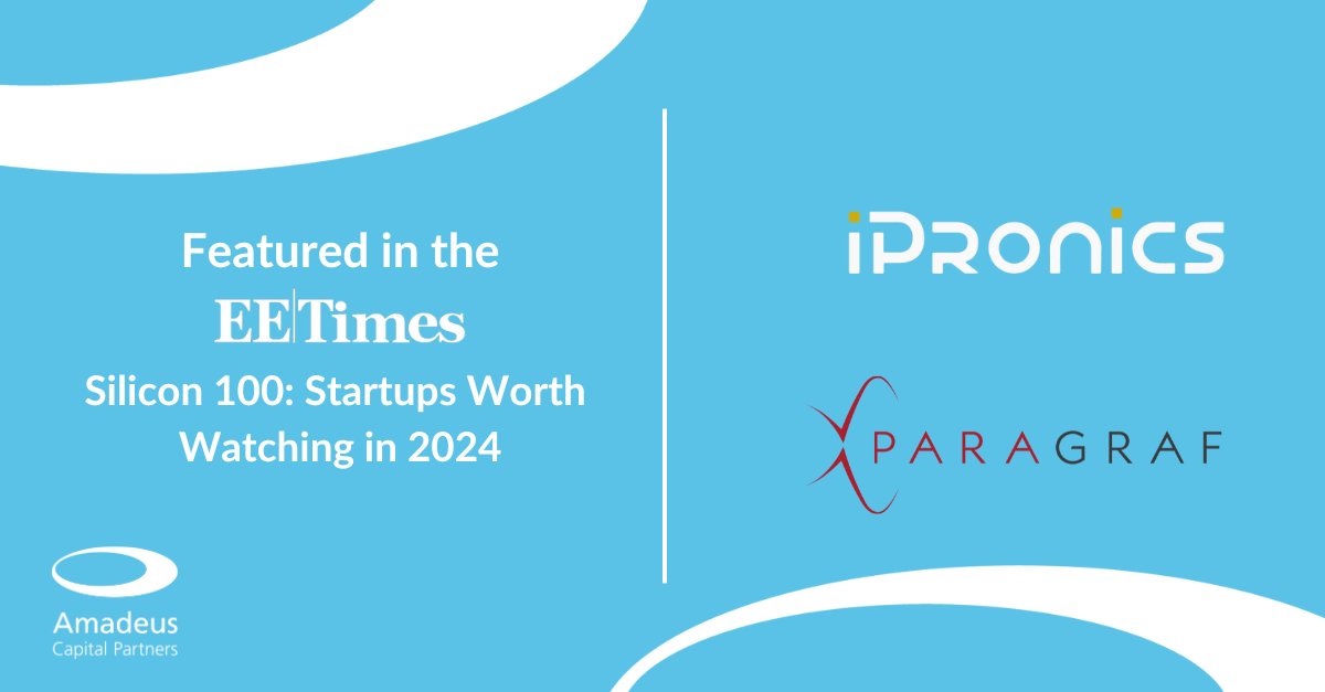 AmadeusCapital's tweet photo. We're proud to have @iPronics and @Paragraf_G featured in the @eetimes Silicon 100 🎉 The list features the most promising startups to watch in 2024 👀 

Download the Silicon 100 here 👇
https://t.co/2mA15DUWeY

#Silicon100 #EETimes #iPronics #Paragraf https://t.co/iOK3NFhcop
