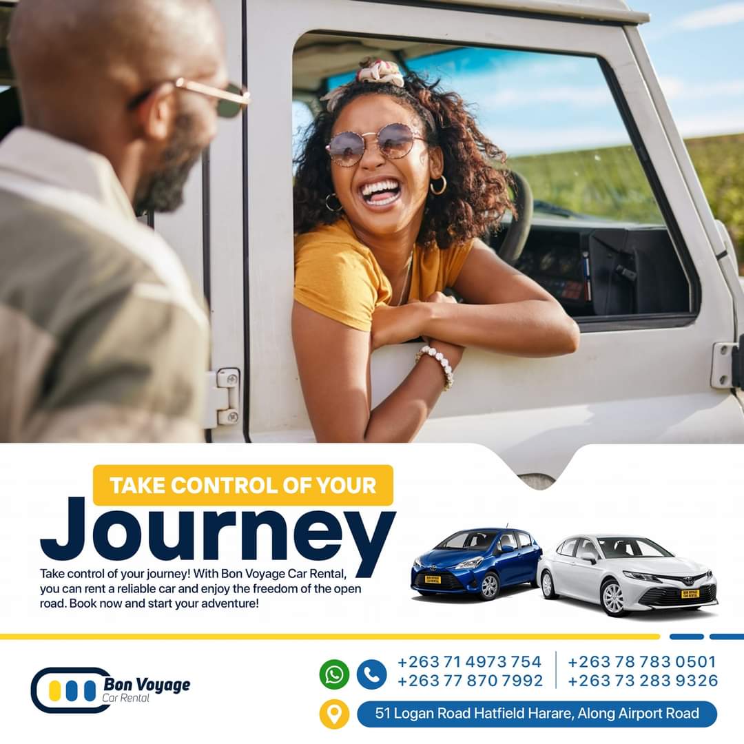 Take control of your journey, rent a car for self drive or chauffeur service from us.
bon-voyage.co.zw