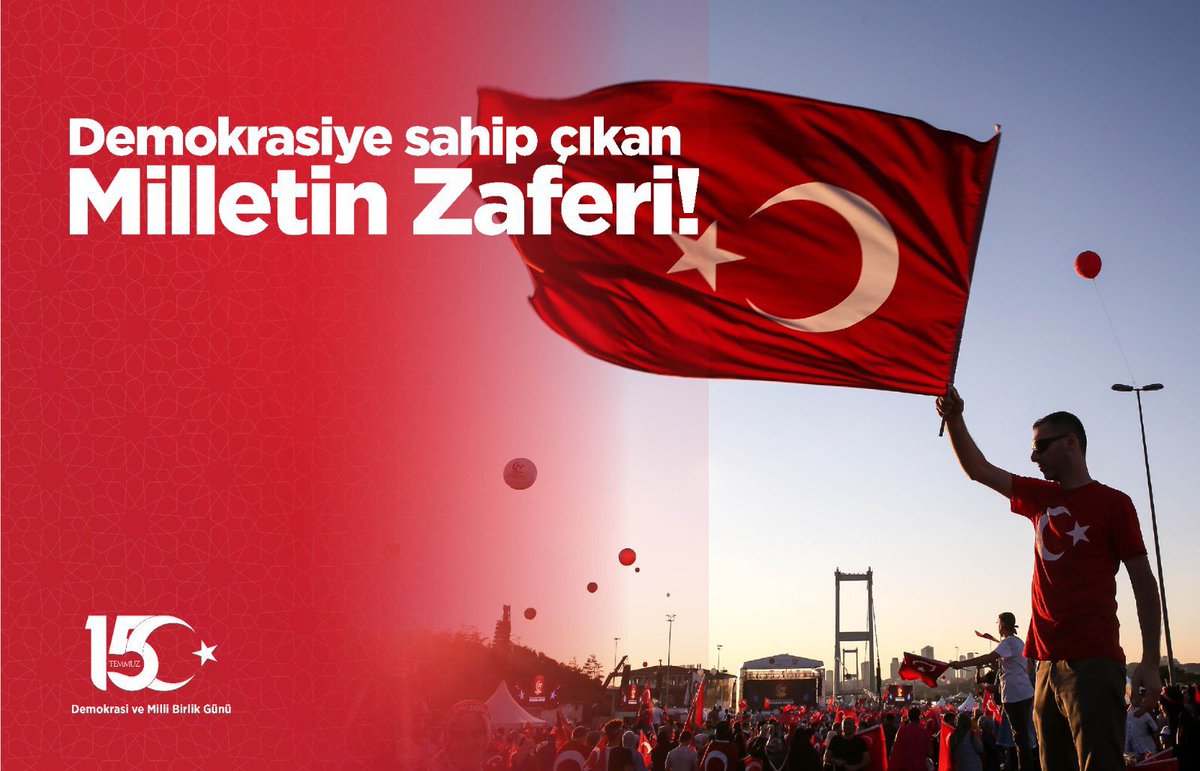 #15Temmuz Demokrasi ve Milli Birlik Günü’nde devletimizin varlığı ve milletimizin bağımsızlığı uğruna canlarını feda eden aziz şehitlerimizi rahmet ve minnetle anıyor, kahraman gazilerimize şükranlarımızı sunuyoruz.

🇹🇷🇹🇷🇹🇷

#MilletinZaferi