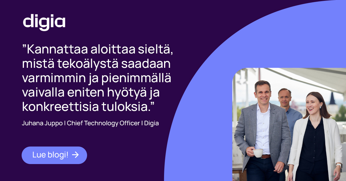 Valmiina matkalle – siis tekoälymatkalle? 🧳🌍

Digian CTO Juhana Juppo vinkkaa, millaisista hankkeista tekoälymatka kannattaa aloittaa ja miten parhaat #AI-projektit löytää 👉 eu1.hubs.ly/H09X_FZ0

#tekoäly #UnlockYourIntelligence