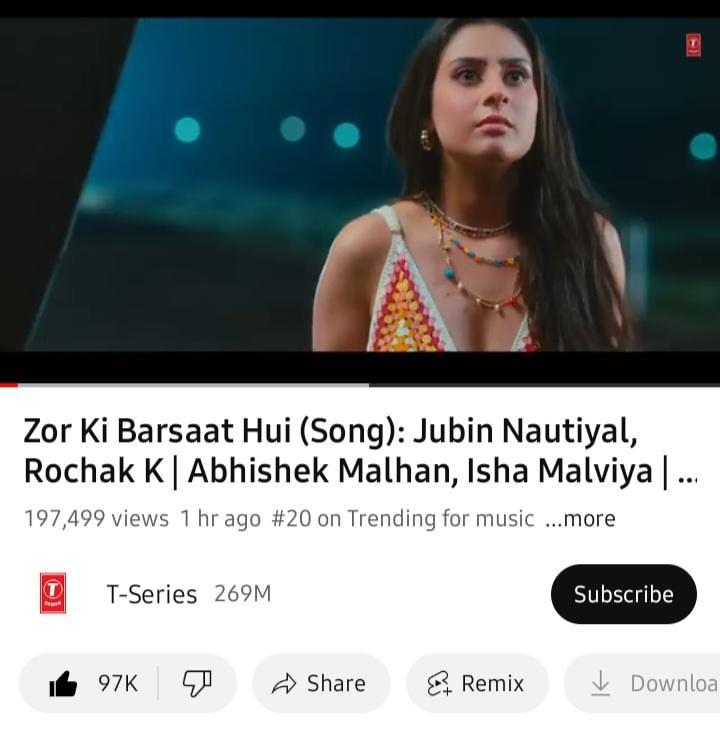 Song trending 😍😍😍
#IshaMalviya 
#ZorKiBarsaatHui 
#AbhishekMalhan