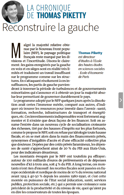 MarechalPA's tweet photo. Prenez le temps de lire dans "Le Monde" (14-15 juillet) la chronique de Thomas Picketty. (Un petit extrait ci-dessous) PAM
https://t.co/4DMgilbybN https://t.co/RoXgYmzc7u