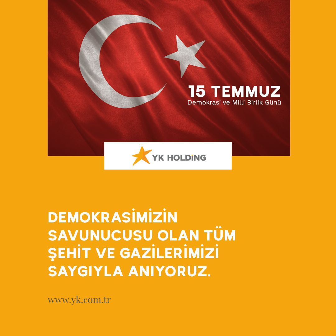 15 Temmuz Demokrasi ve Milli Birlik Günü'nü kutluyor. Demokrasimizin savunucusu olan tüm şehit ve gazilerimizi saygıyla anıyoruz.

#15TemmuzDestanı #MilliBirlikGünü #DemokrasiZaferi #BirlikteGüçlüyüz #TürkiyeTekYürek  #15TemmuzŞehitleri #DemokrasiVeBirlik #15TemmuzRuhu