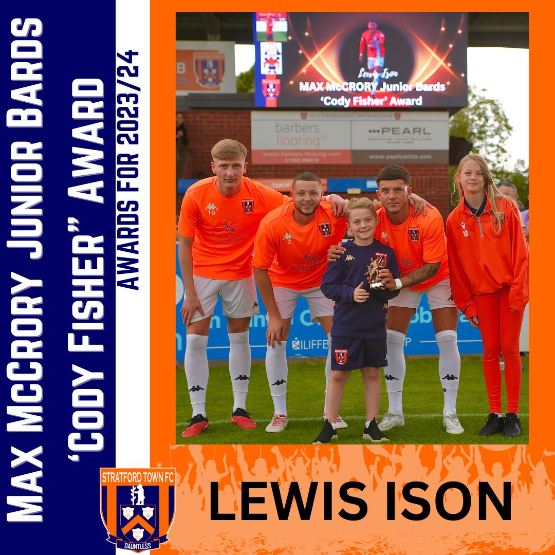 StratfordTownFC's tweet photo. The Max McCrory Junior Bard 'Cody Fisher' Award was also the player that Max sponsored throughout last season - Lewis Ison. Max is pictured with Dan Lafferty, Dan Vann, LEWIS ISON and Phillipa Timms. #JuniorBards #1Club https://t.co/jAkZm381sb